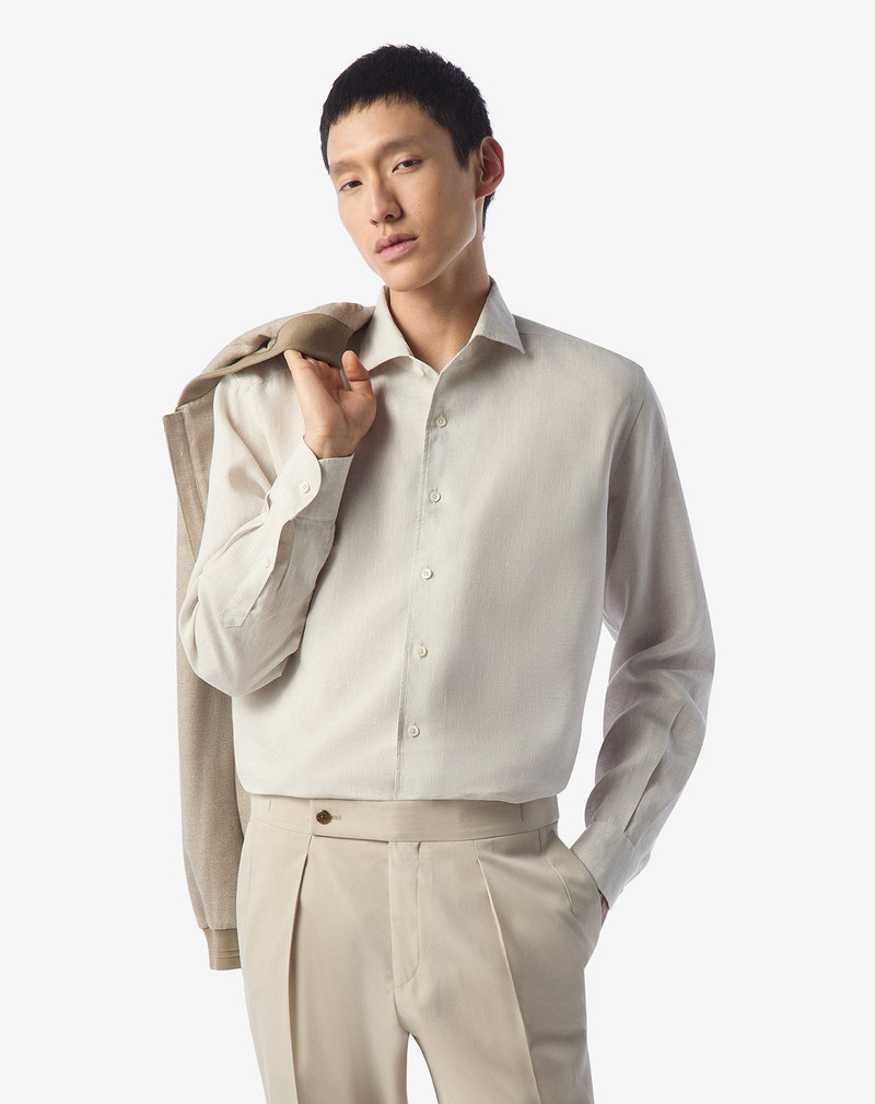 CORNELIANI Sandy beige pure linen shirt outlook
