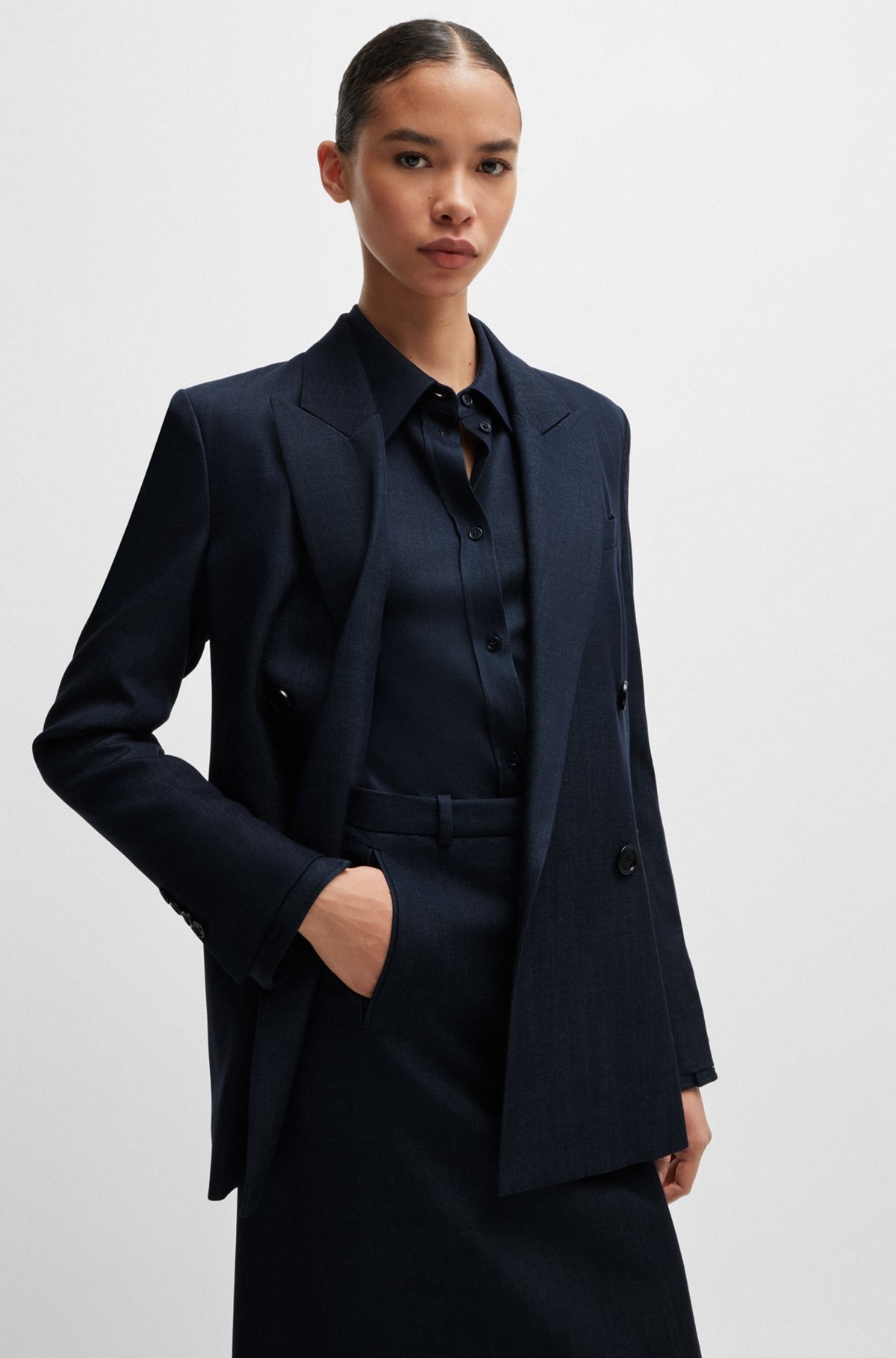 REGULAR-FIT LONG-LENGTH JACKET IN DENIM-EFFECT TWILL - 6