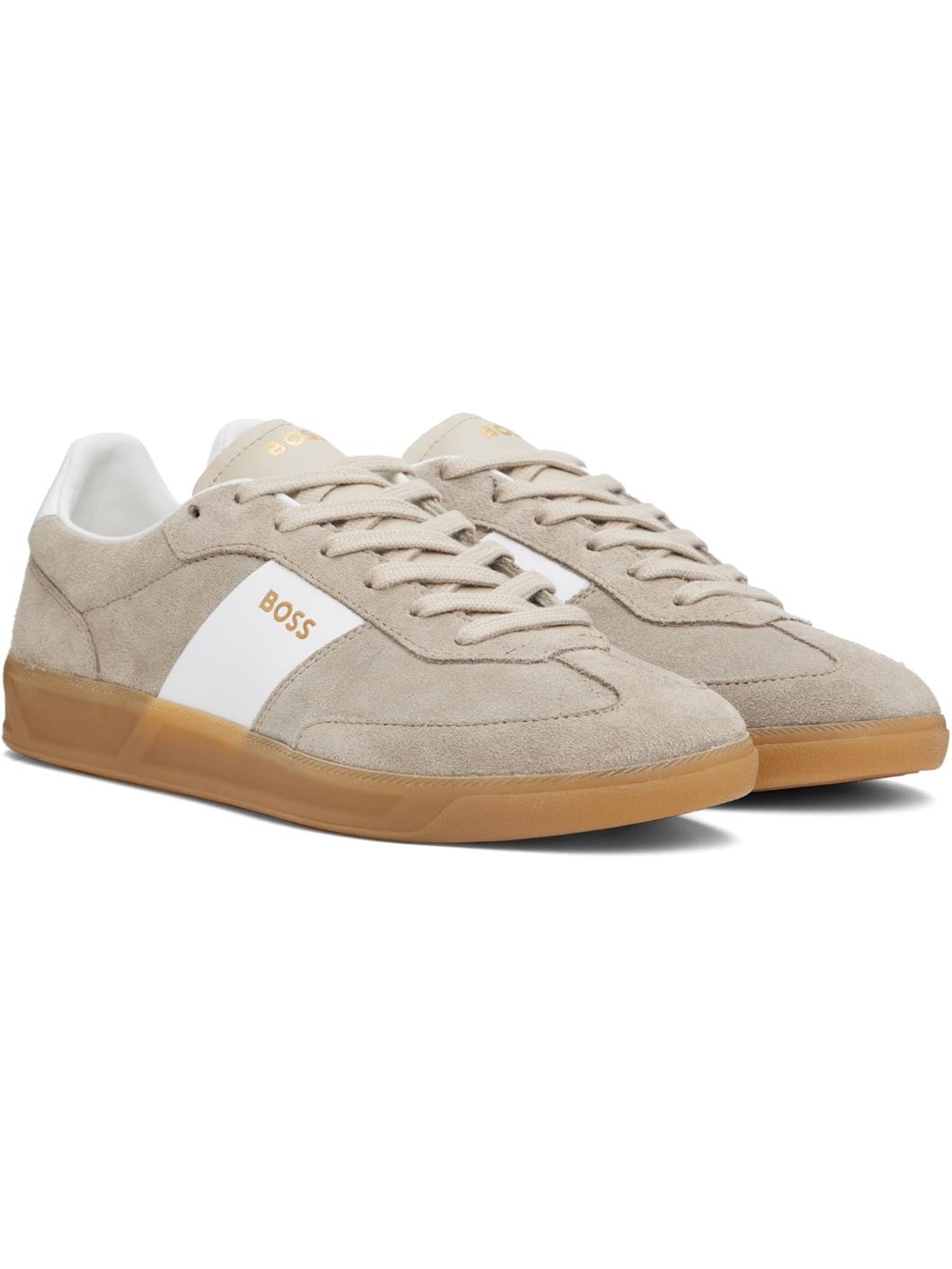 Beige Suede Lace-Up Sneakers - 4