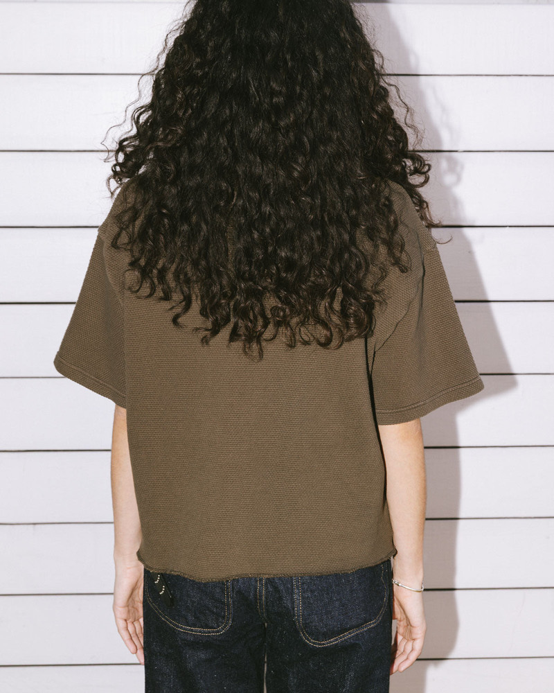 Boxy Thermal Mock Neck T-Shirt - Brown 10