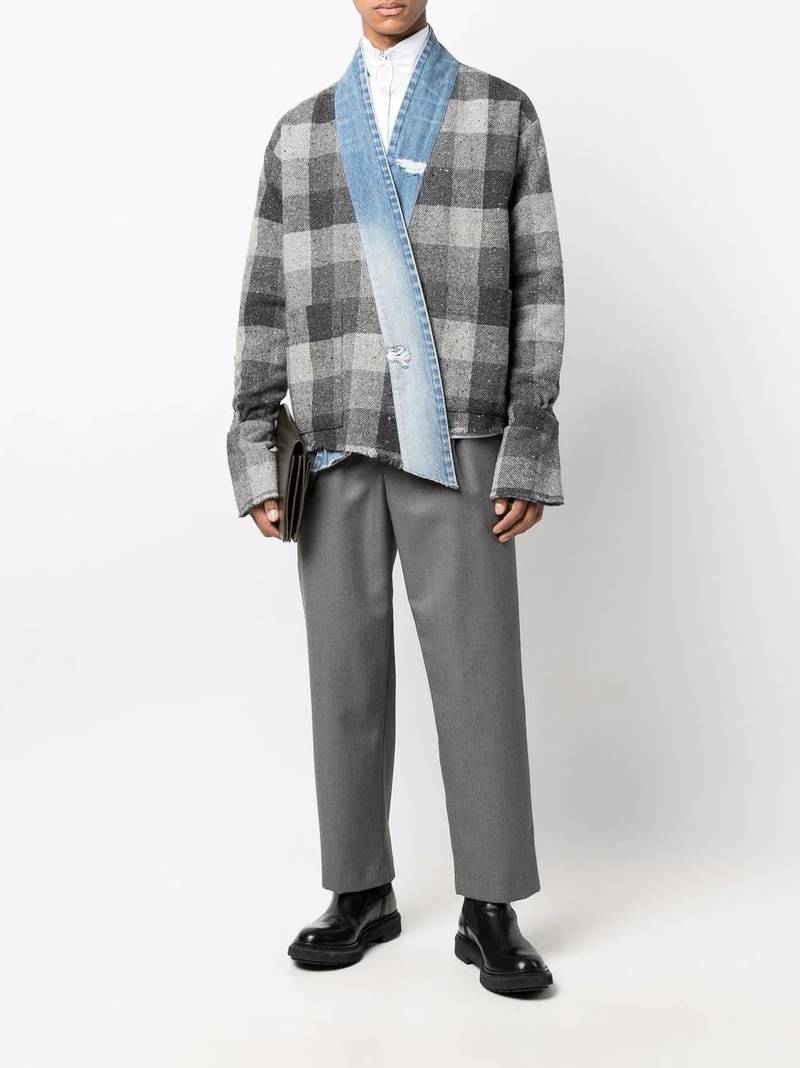Greg Lauren denim-trim checked shirt jacket outlook