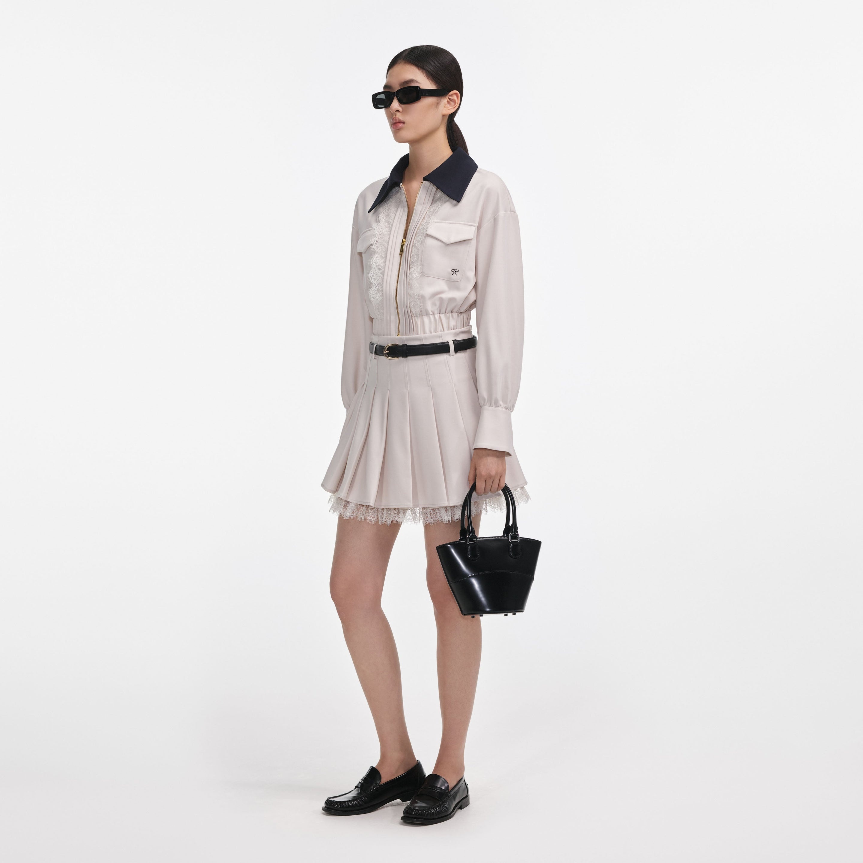 Cream Twill Pleated Mini Skirt - 2