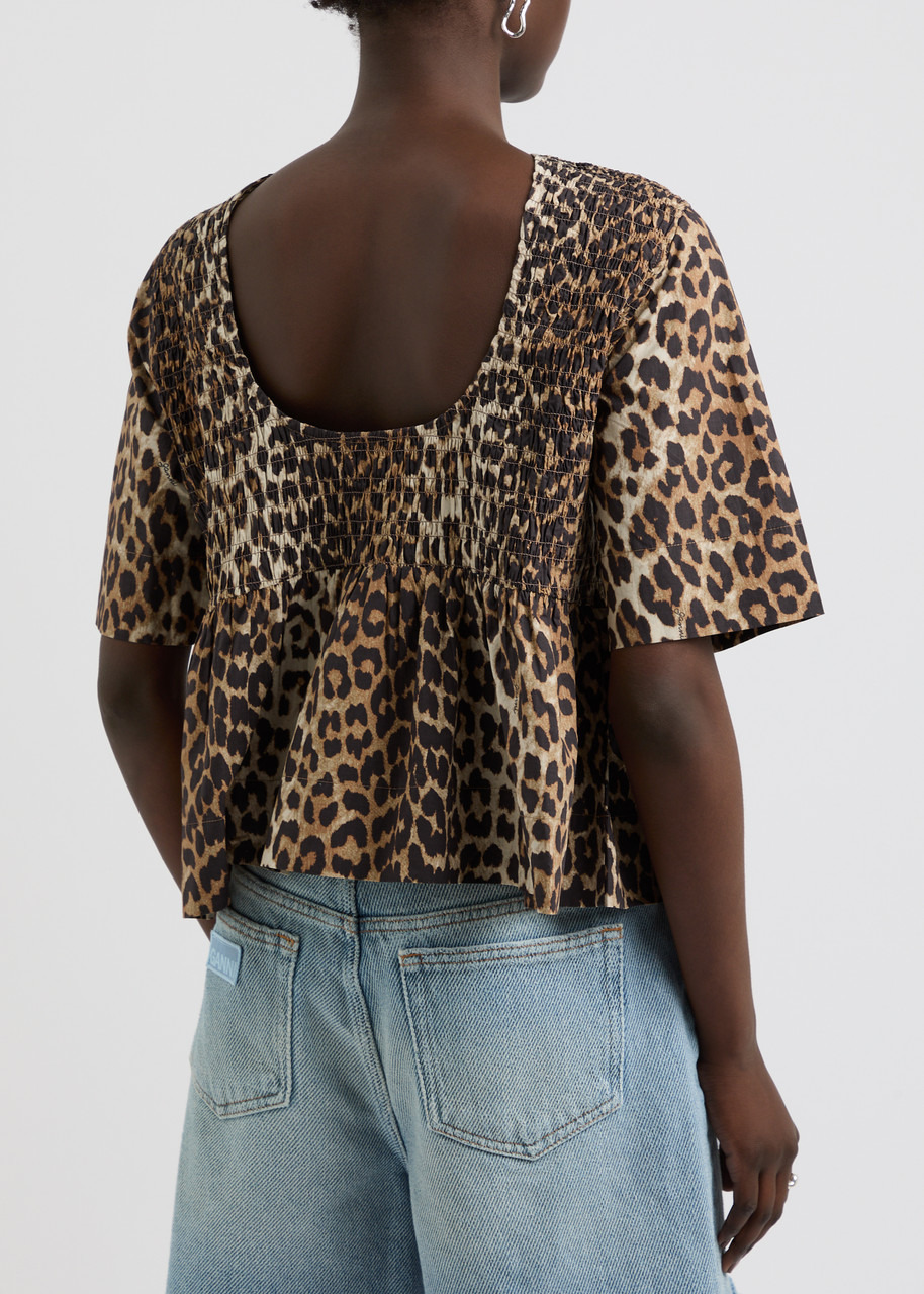 Leopard-print cotton-poplin top - 3