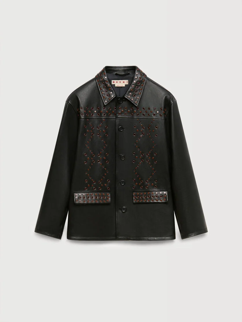 BLACK LEATHER JACKET WITH STUDDED FRONT - 1