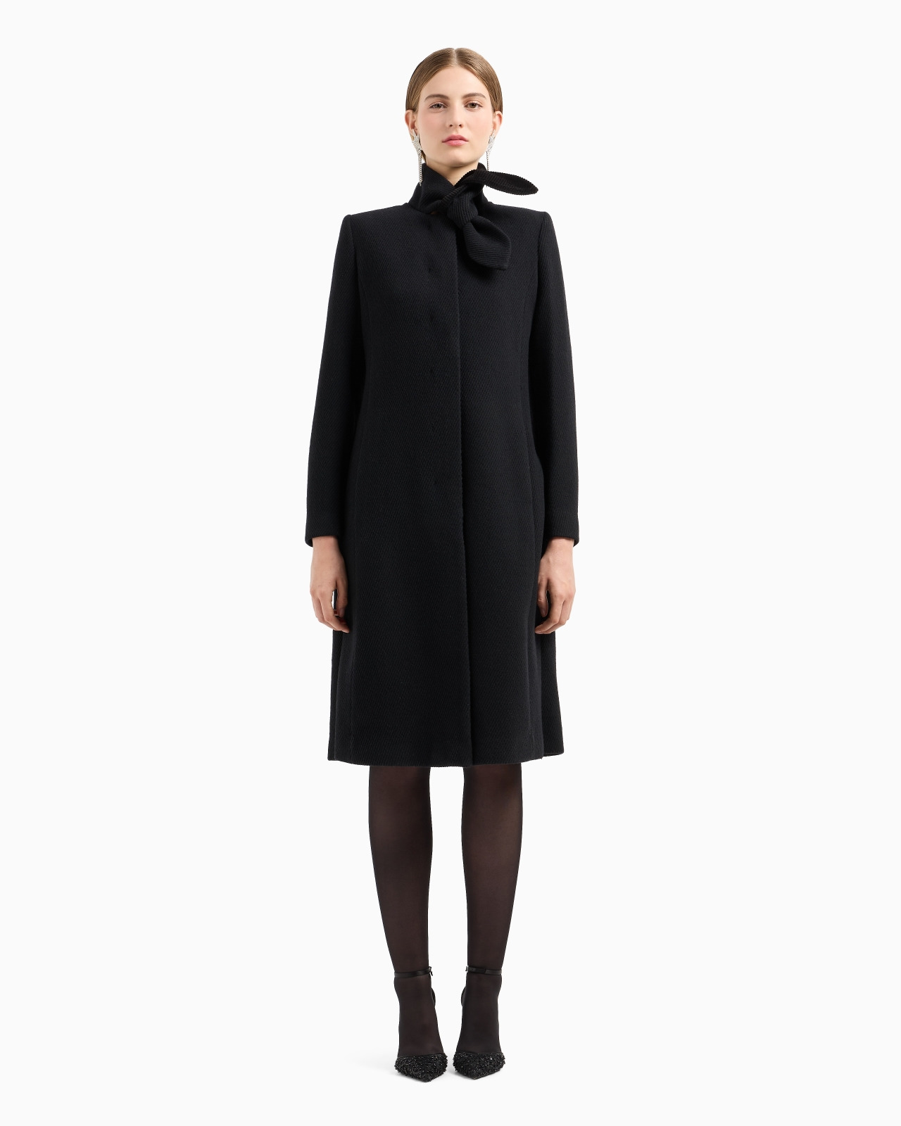 Coat with foulard collar in a wool blend cover fabric - 2