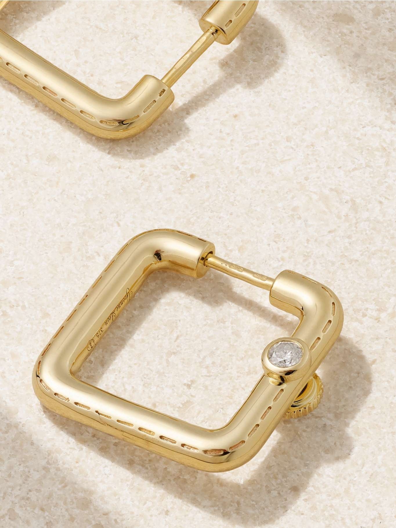 Gousset 9-karat gold, sapphire and diamond hoop earrings Gold - 3