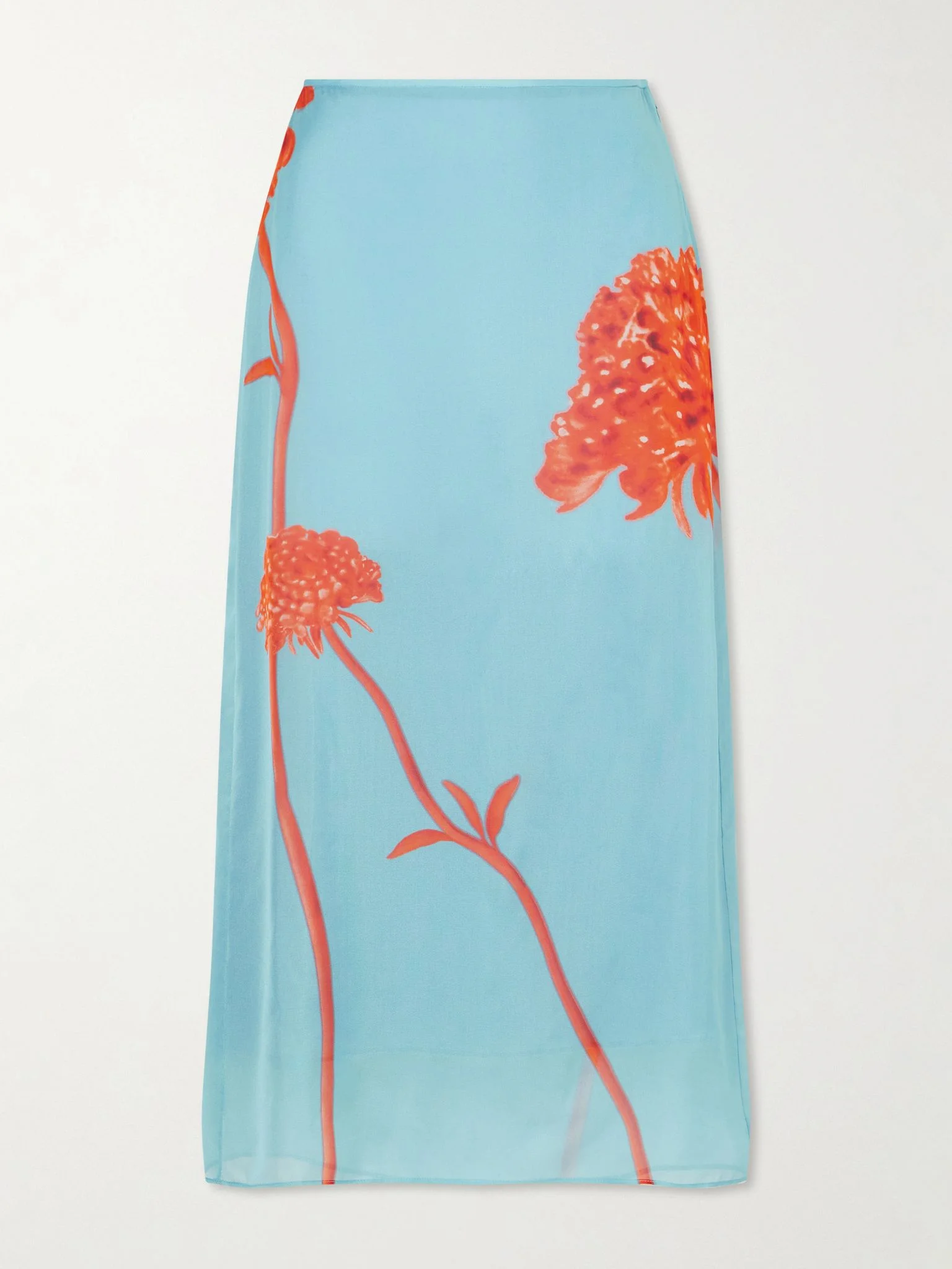 Amelie floral-printed silk-chiffon midi skirt Blue - 1