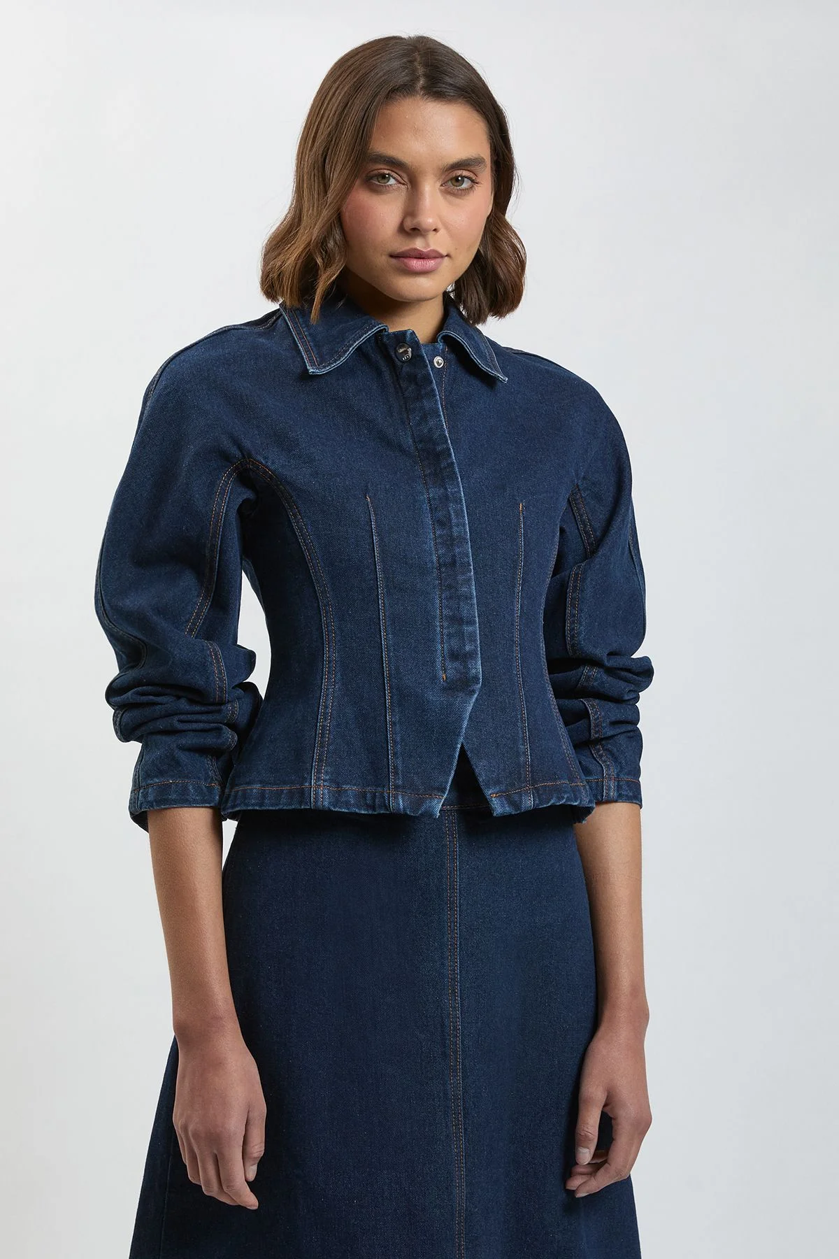 Denim Collared Shaped Jacket - 1