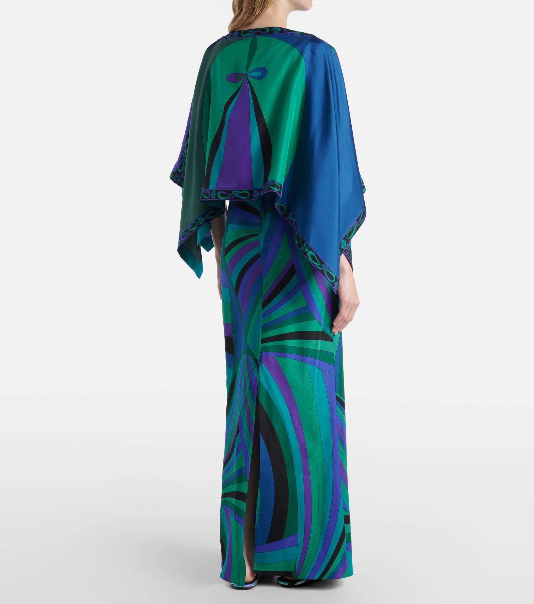 Iride printed cape-detail silk maxi dress - 3