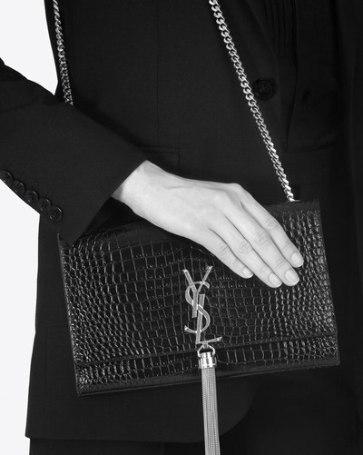 SAINT LAURENT kate medium chain bag with tassel in shiny crocodile-embossed leather outlook