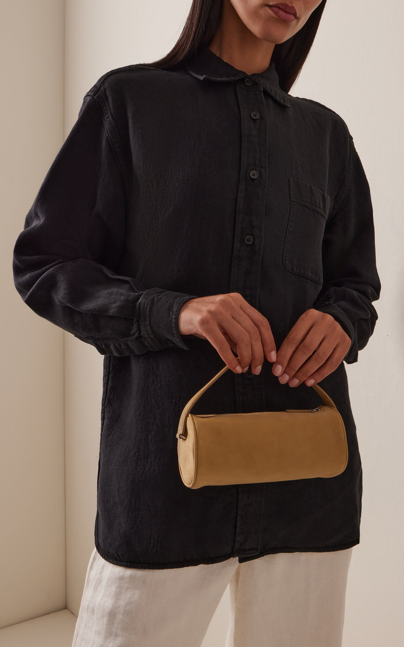 The Row Round 90's Suede Top Handle Bag yellow outlook