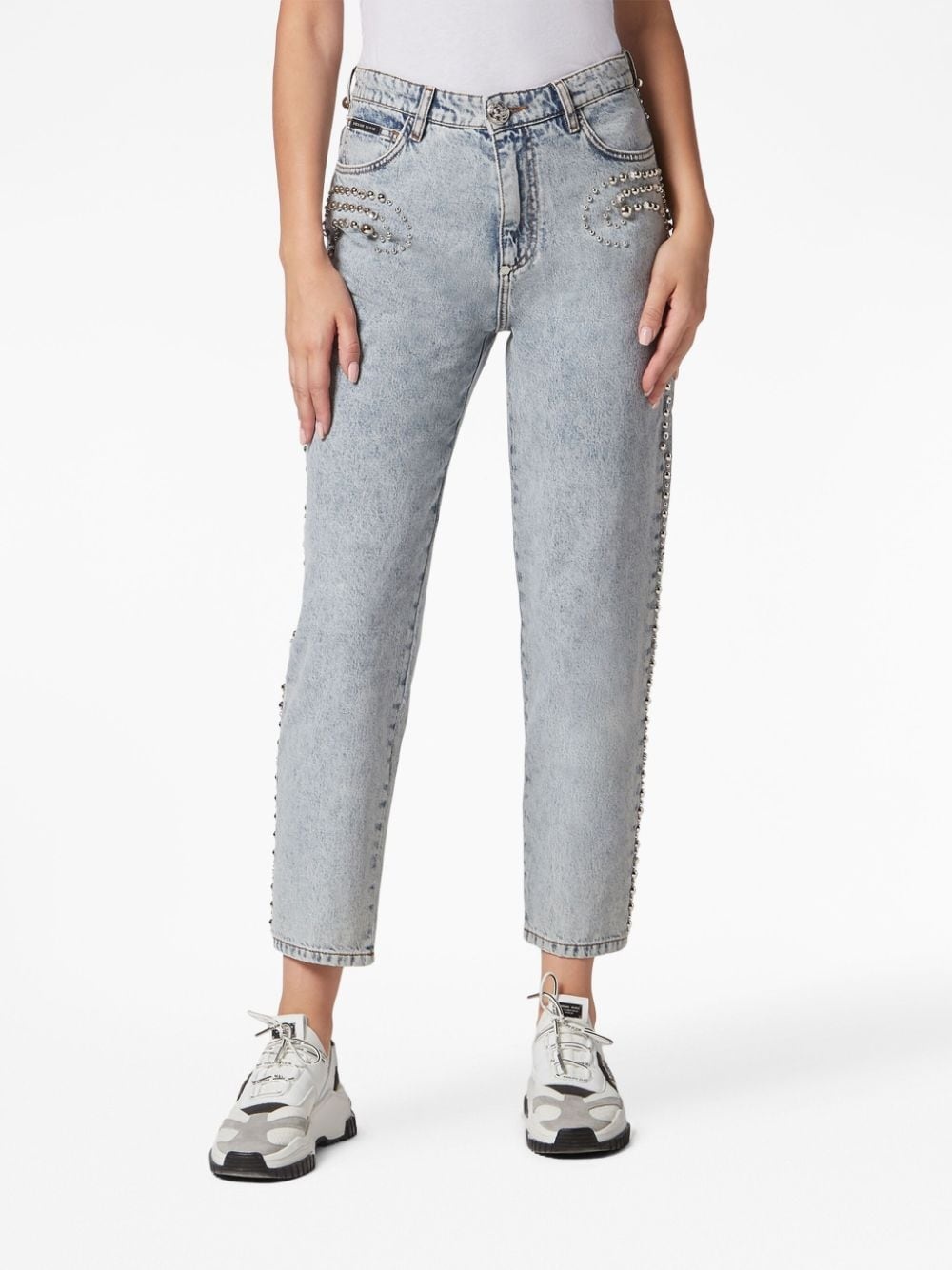 logo-patch cotton tapered jeans - 3