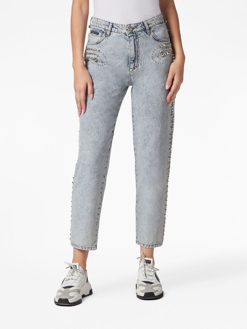 logo-patch cotton tapered jeans 3