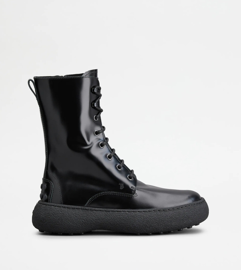 TOD'S W. G. LACE-UP ANKLE BOOTS IN LEATHER - BLACK - 1