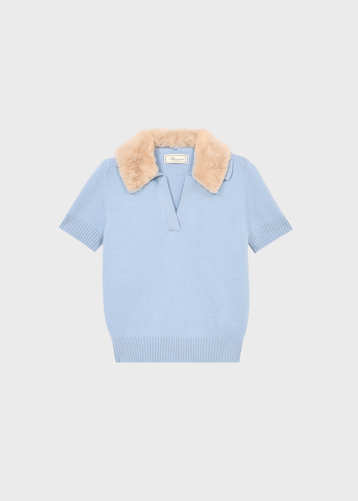 KNITTED POLO SHIRT WITH FAUX FUR COLLAR - 1