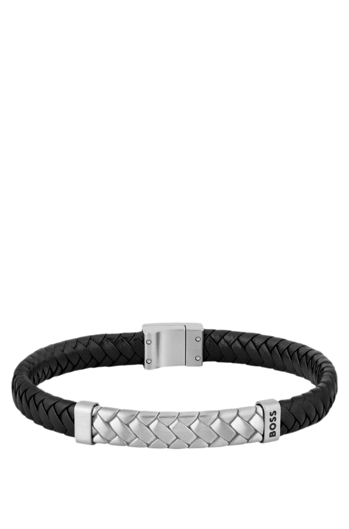 BLACK BRAIDED LEATHER CUFF WITH HERRINGBONE HARDWARE - 1