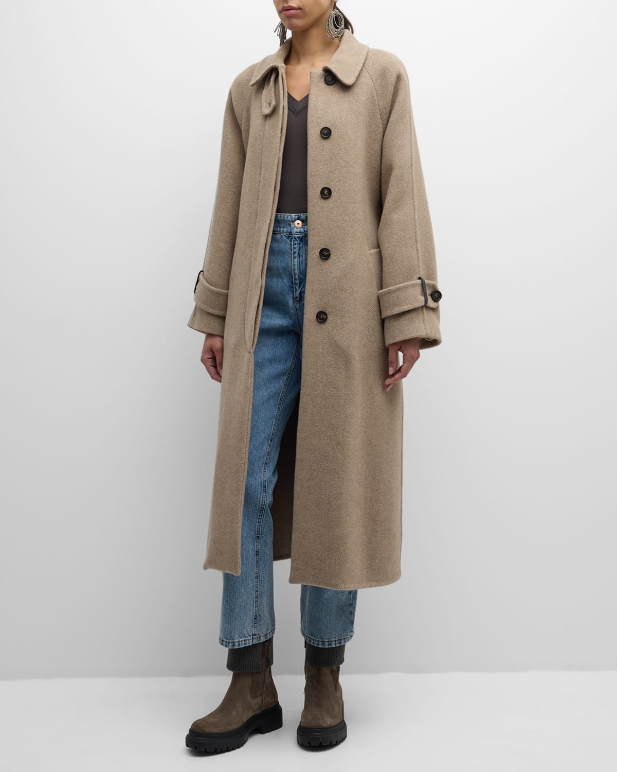 Cashmere and Wool Belted Herringbone Coat - 4