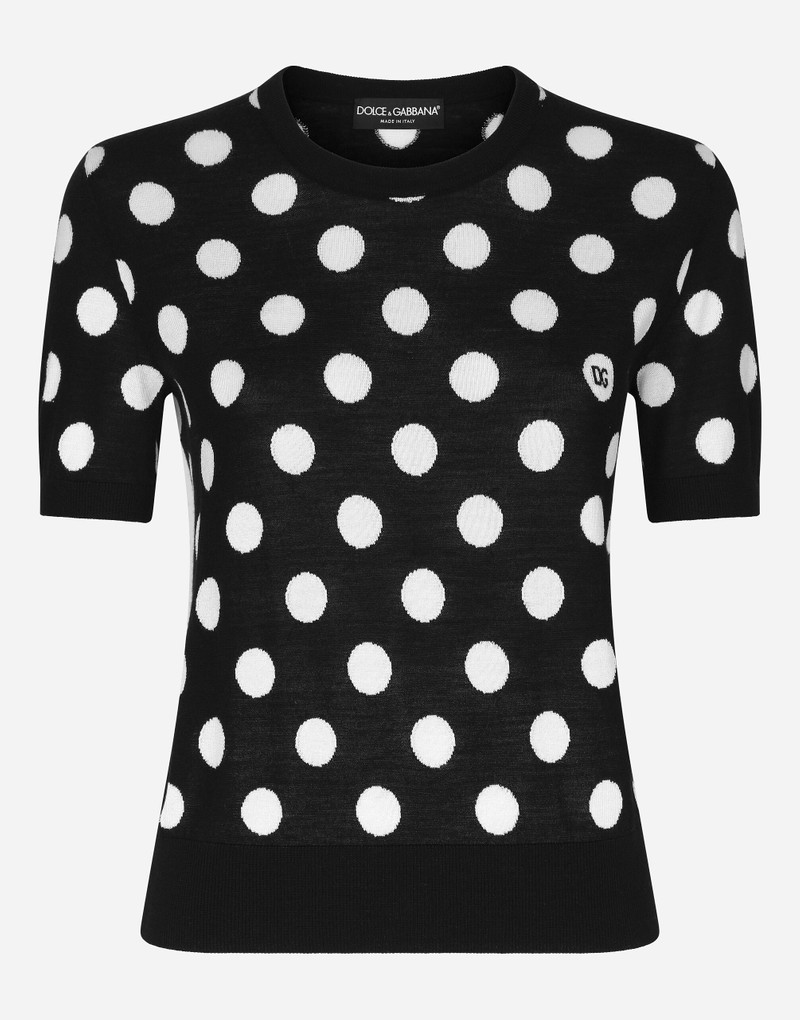Wool and silk tank top with polka-dot inlay 1