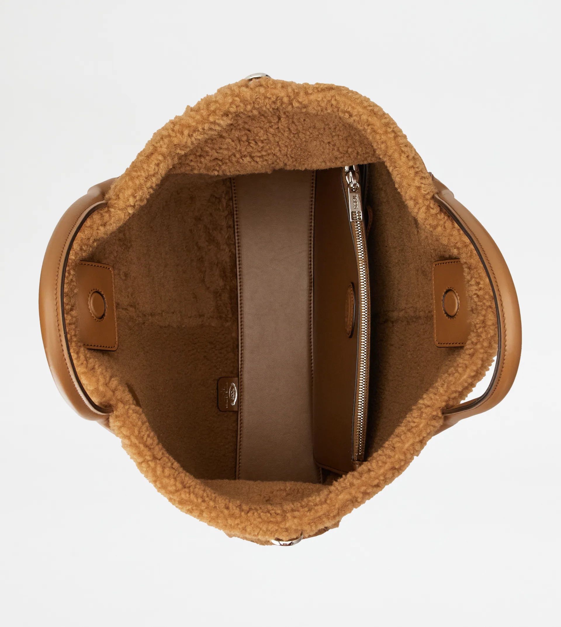 TOD'S DI BAG TOTE IN SUEDE AND SHEARLING MEDIUM - BROWN - 5
