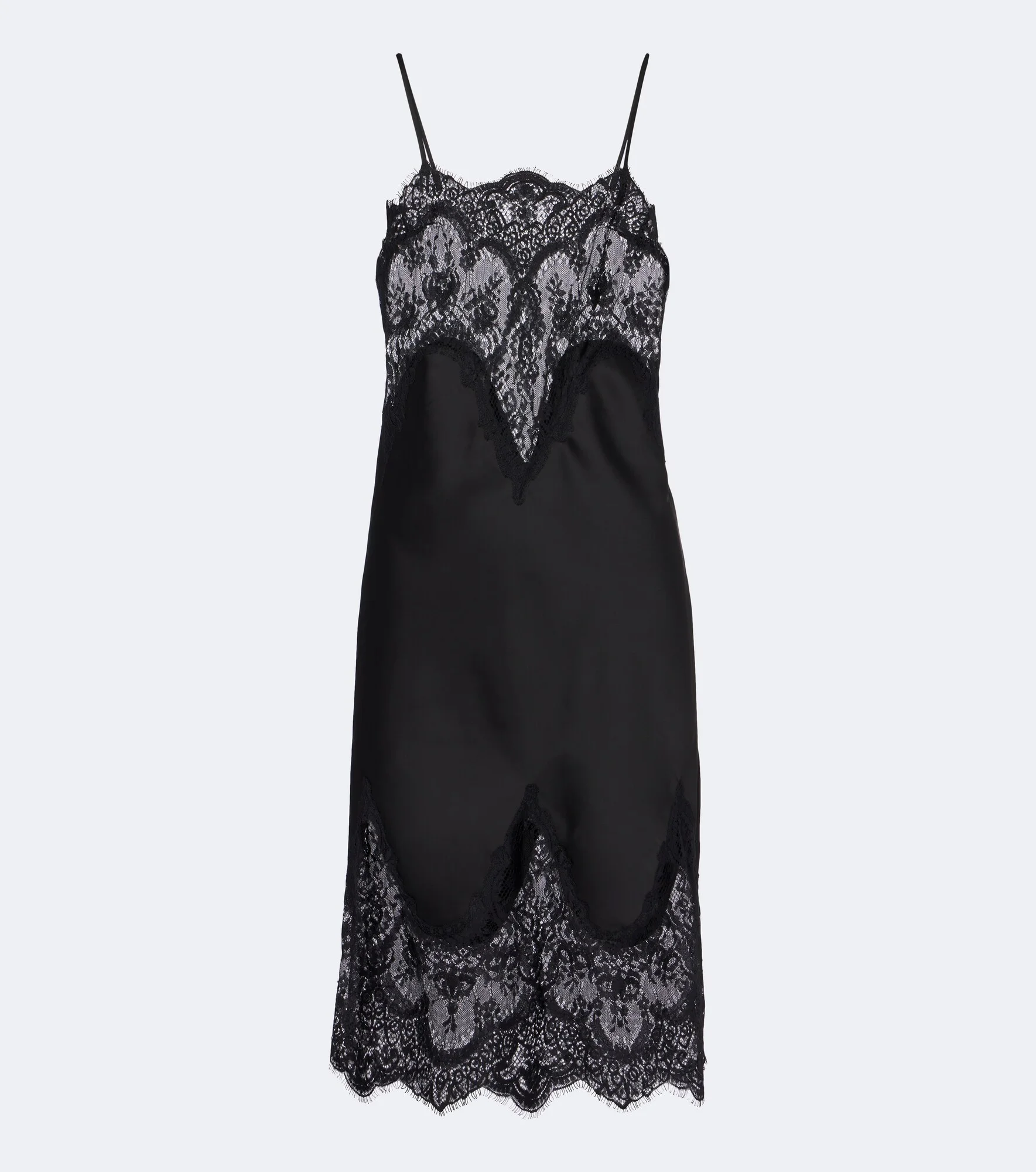 Bias lace-trimmed satin slip dress - 1