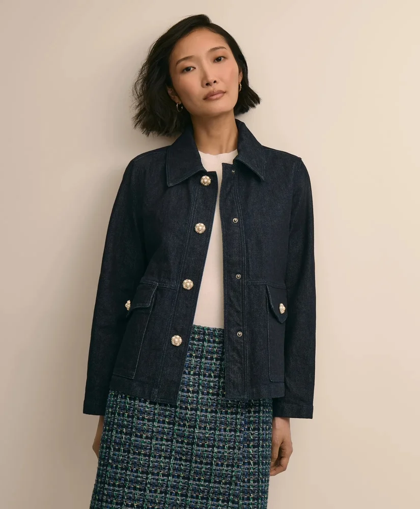 Cotton Blend Boxy-Fit Denim Jacket - 1