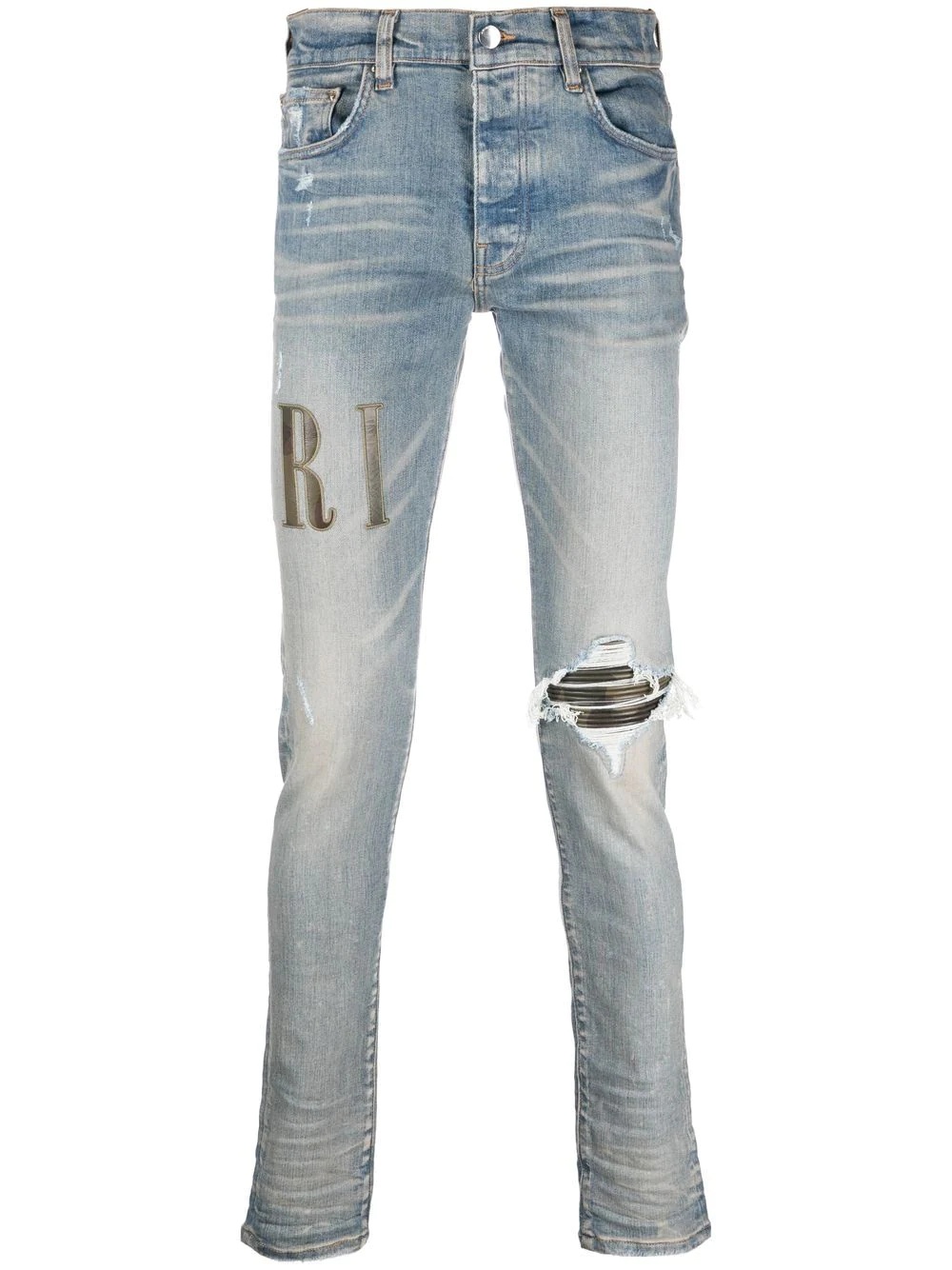 logo-print distressed skinny jeans - 1