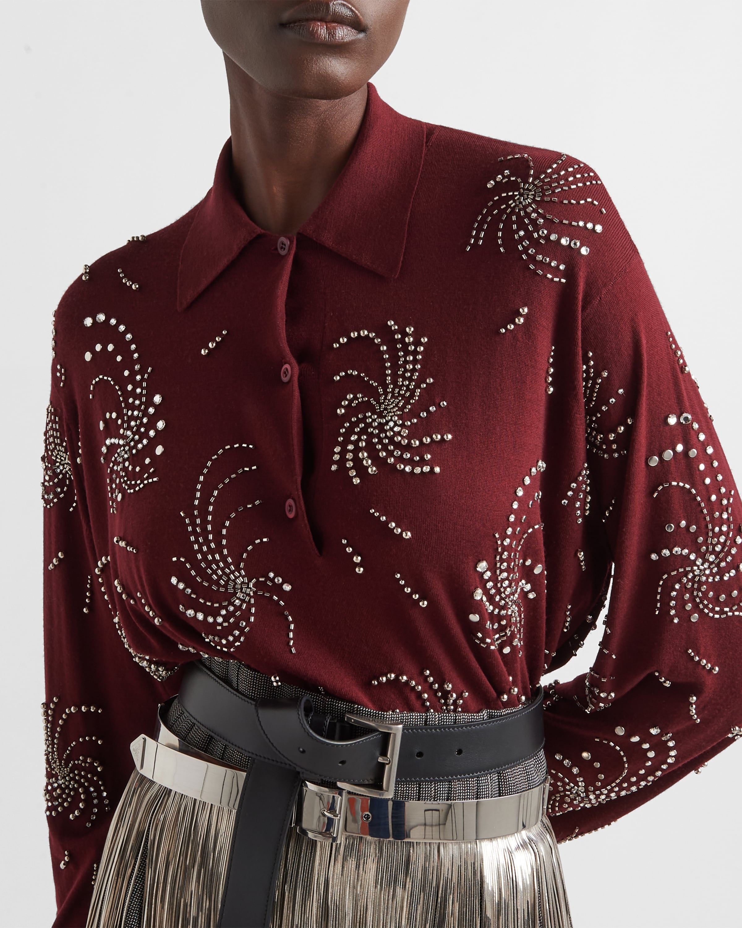 Embroidered cashmere polo shirt - 6