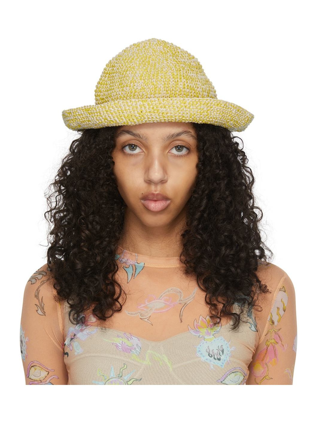 SSENSE Exclusive Yellow Crochet Bucket Hat - 1