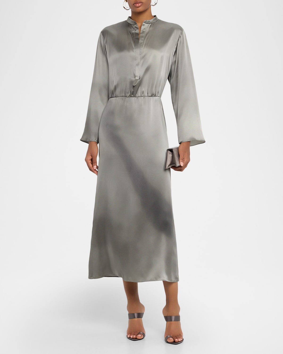 Ombre Print Silk Long-Sleeve Midi Dress - 4