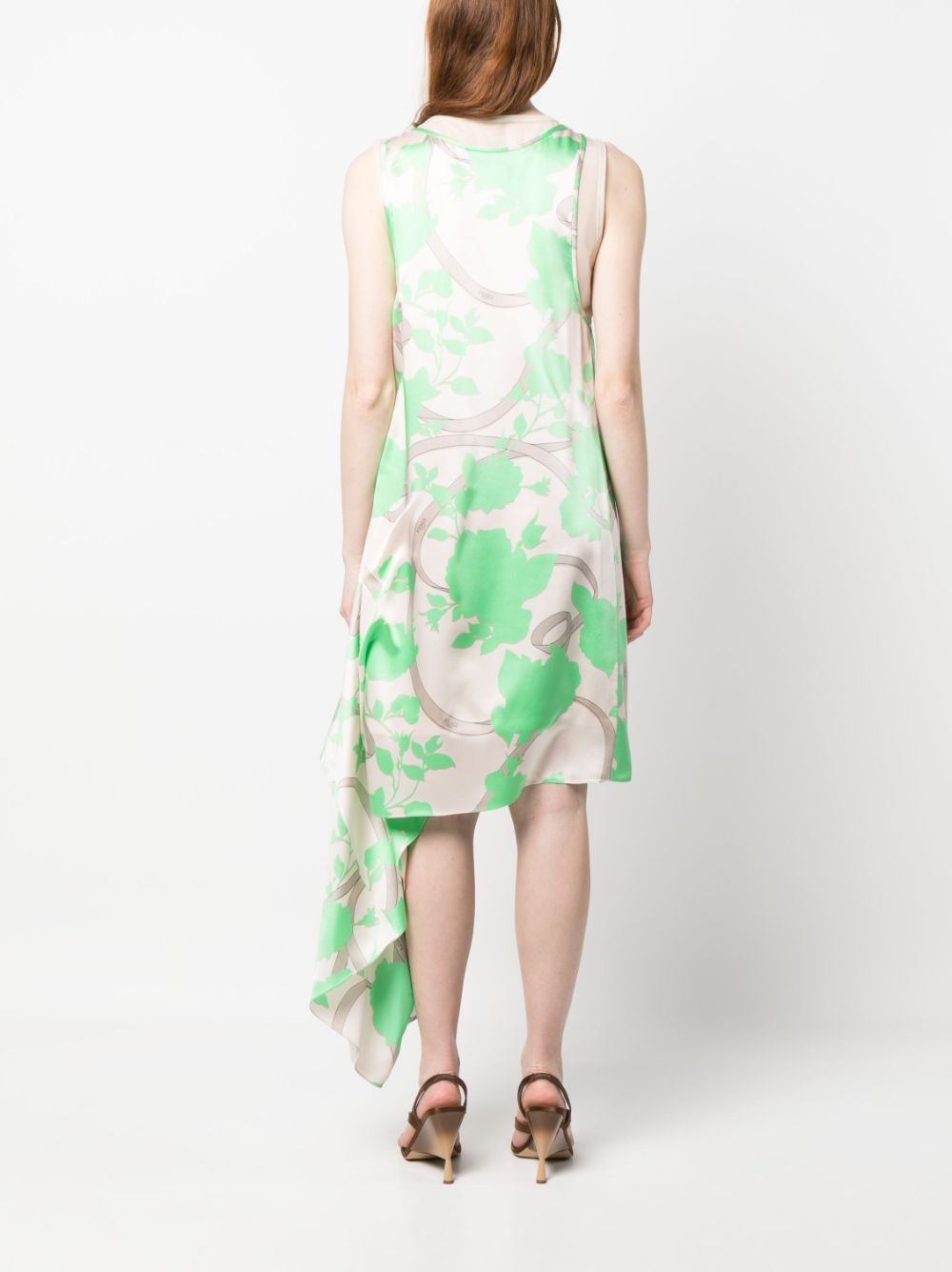 floral-motif draped silk dress - 4