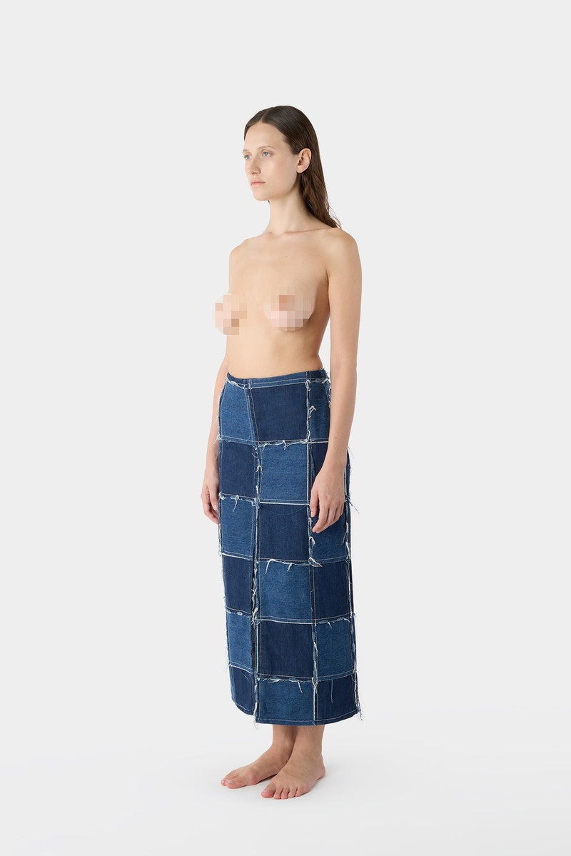 PATCHWORK LONG SPLIT SKIRT / denim 3