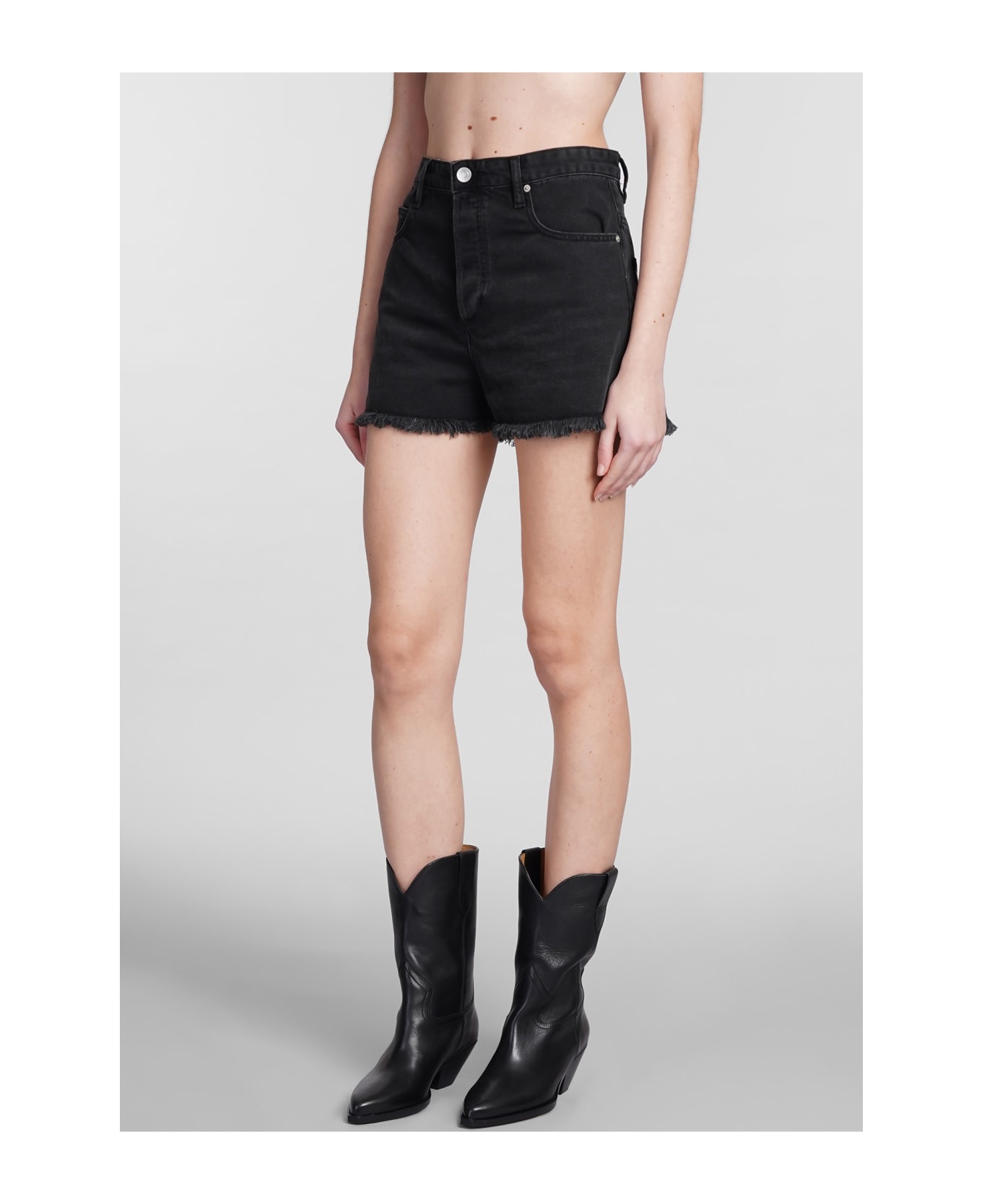 Belt-looped Denim Shorts - 4