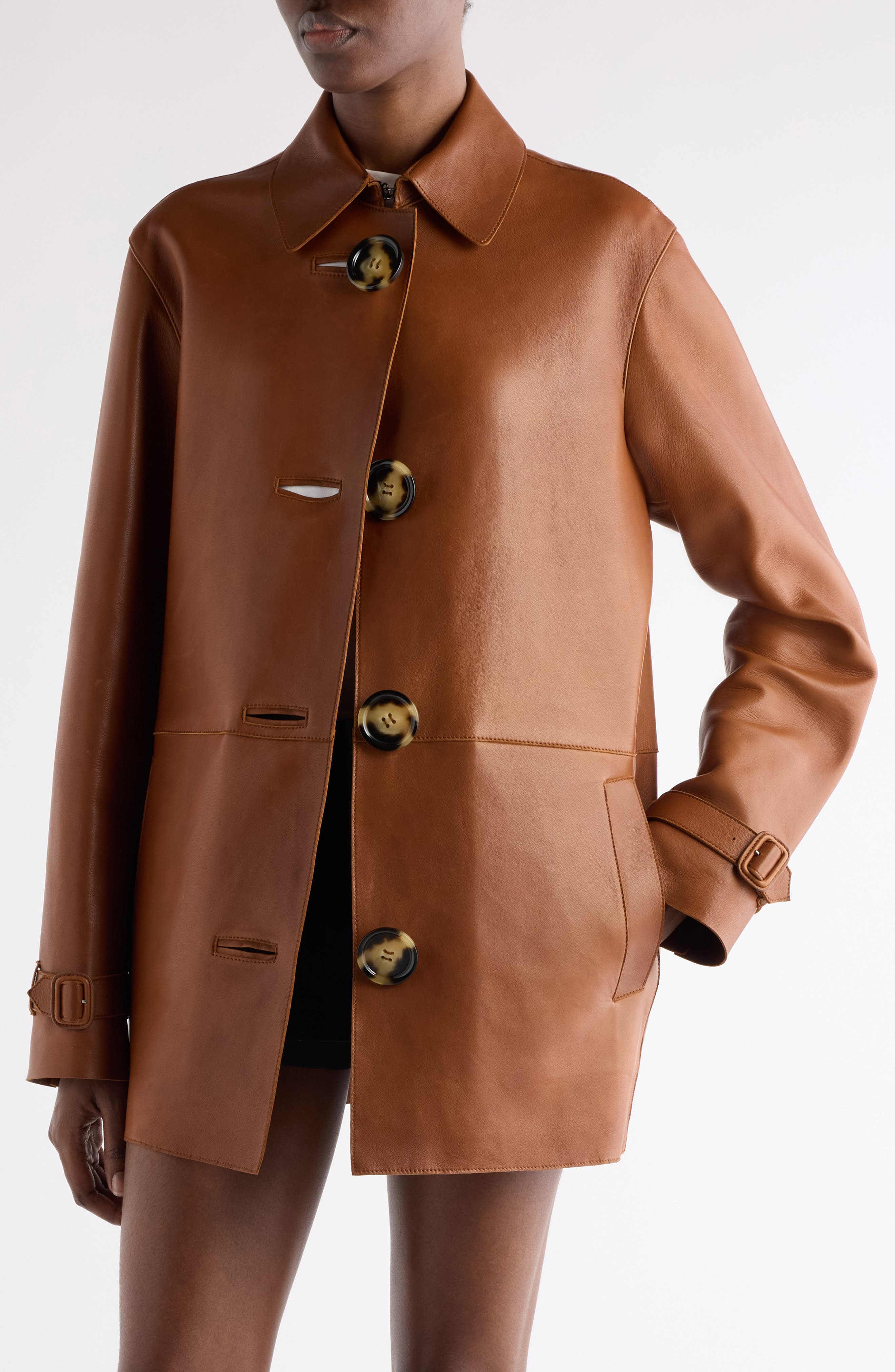 Acne Studios Lorassino Lambskin Leather Jacket in Cognac Brown at Nordstrom - 5