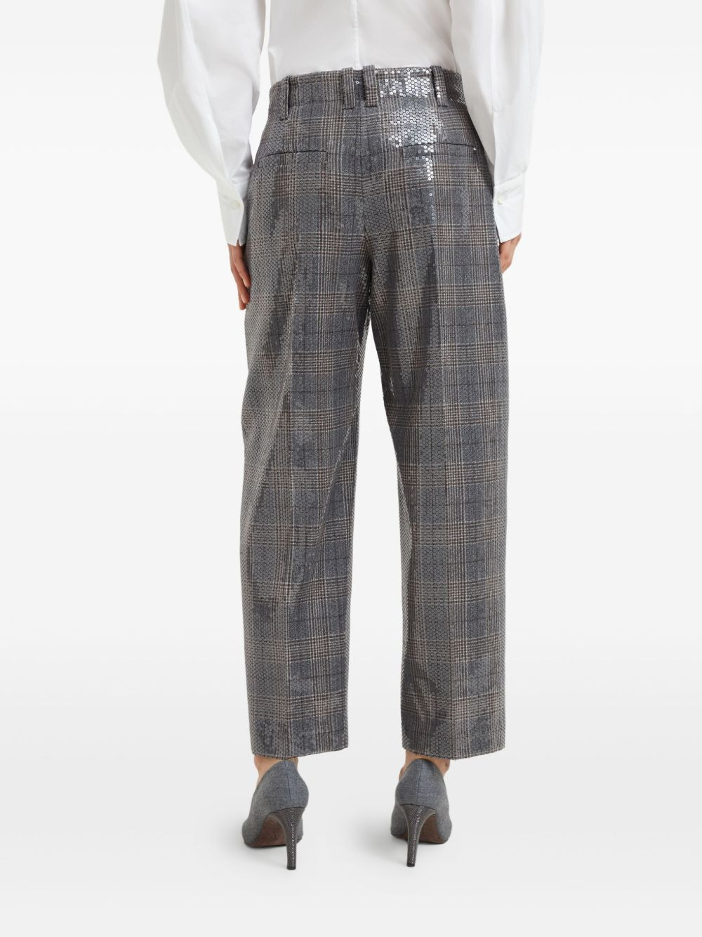 sequin-embellished check-pattern trousers - 4