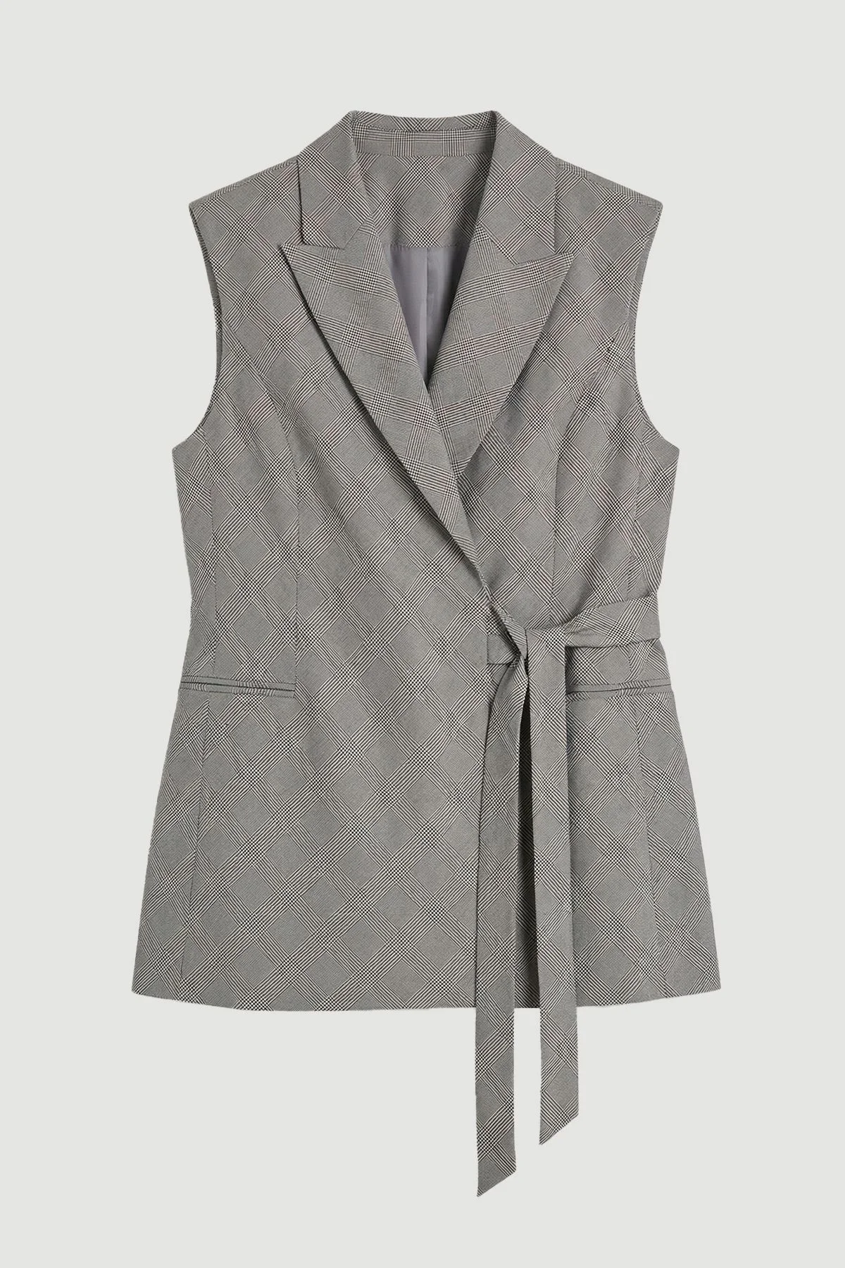 Plus Size Soft Tailored Check Wrap Detail Sleeveless Blazer - 1