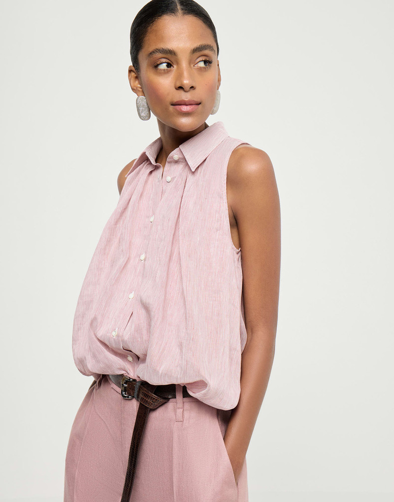 Striped linen and silk organza sleeveless shirt 5