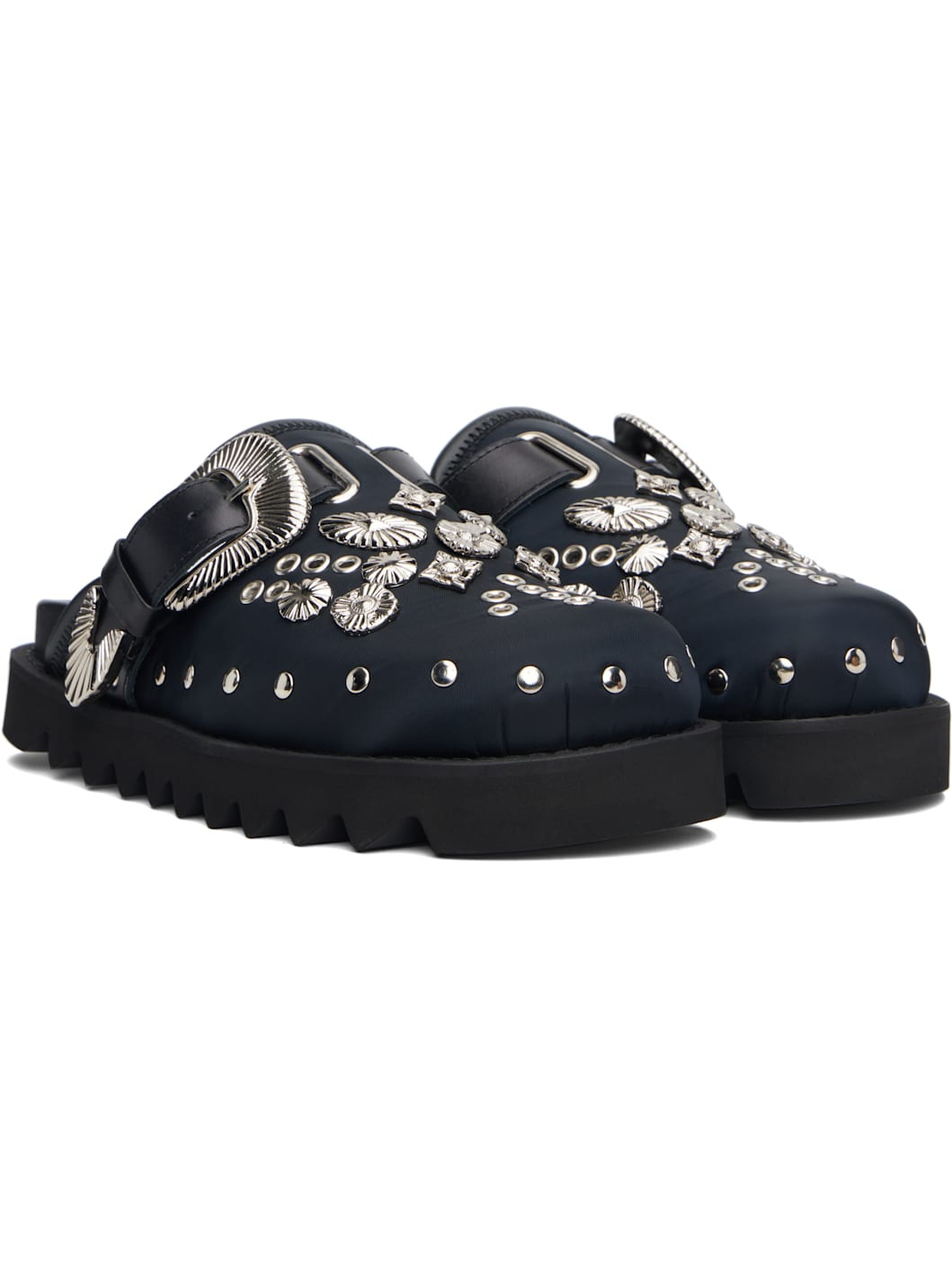 Black Eyelet Metal Sabot Slip-on Loafers - 4