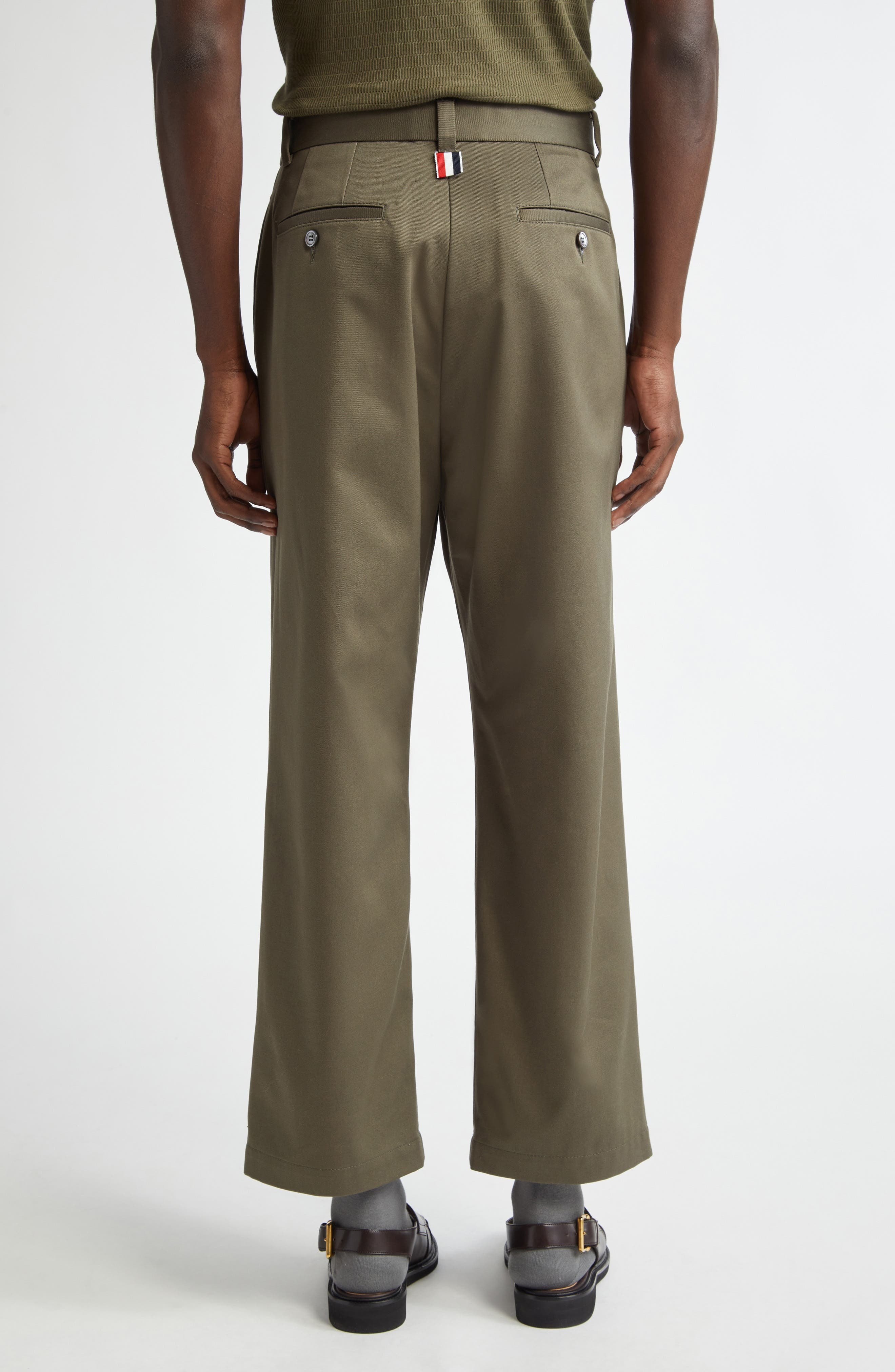 Thom Browne Unconstructed Cotton Twill Trousers in Dark Green at Nordstrom - 3