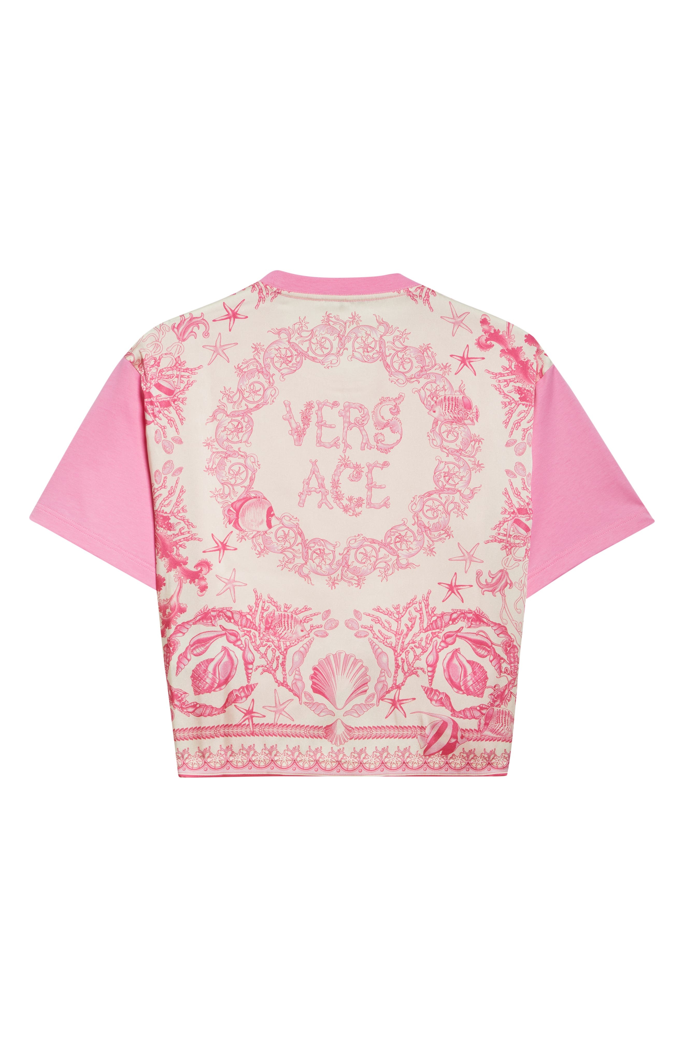 Versace Barocco Safety Pin Crop T-Shirt in Guava Multi Color at Nordstrom - 8
