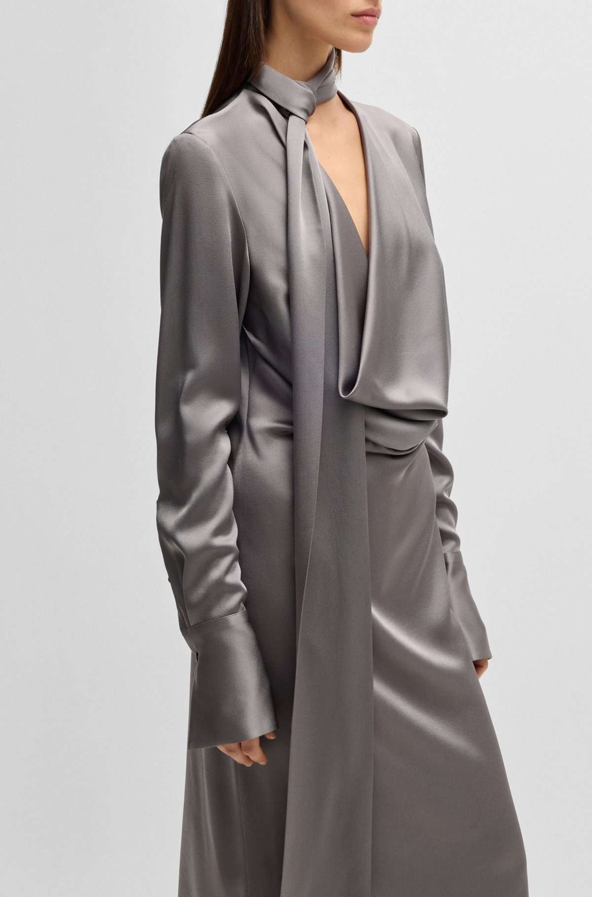 LONG-SLEEVED DRESS WITH SCARF NECKLINE - 6