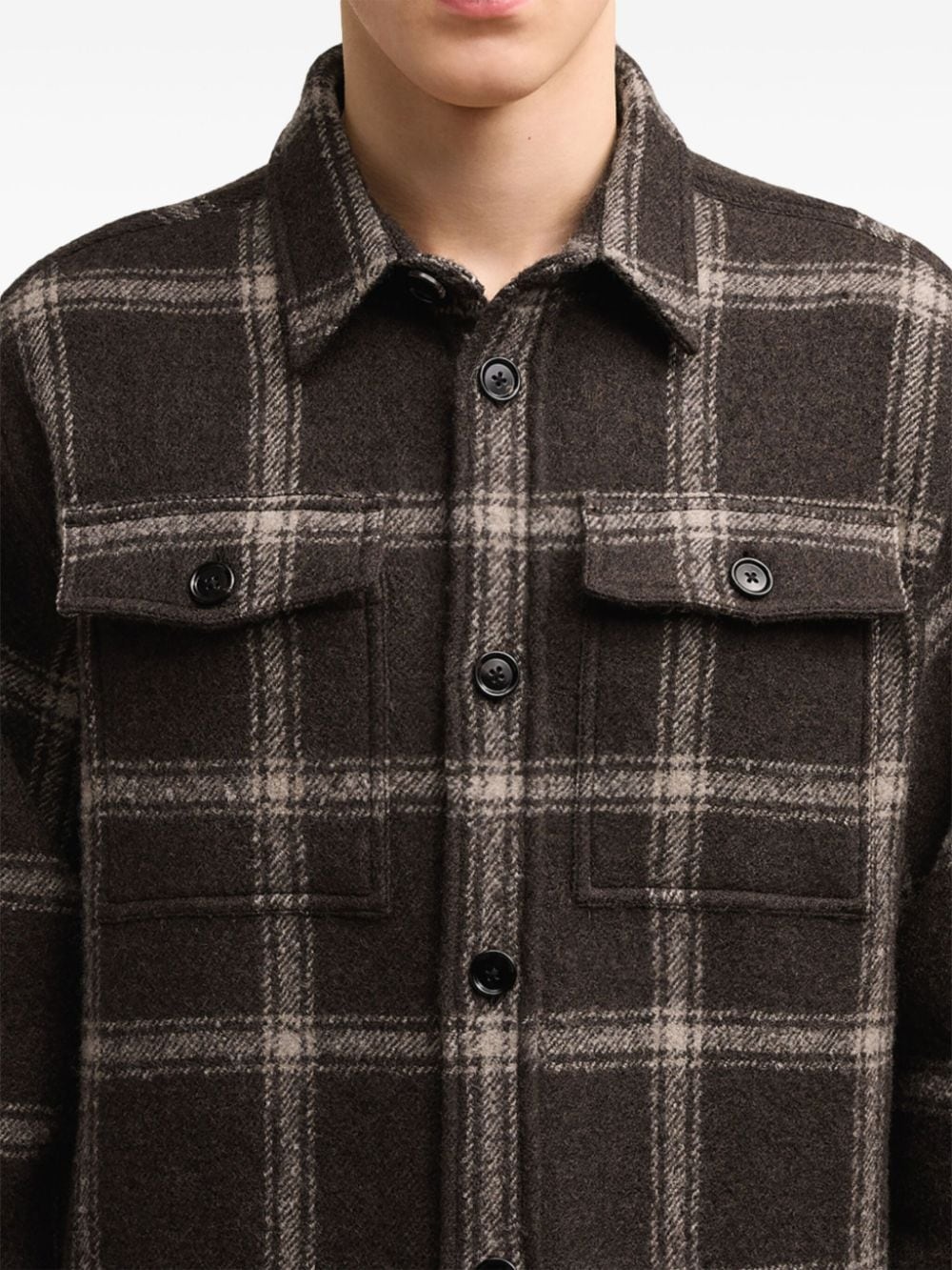checked wool-blend shirt jacket - 6