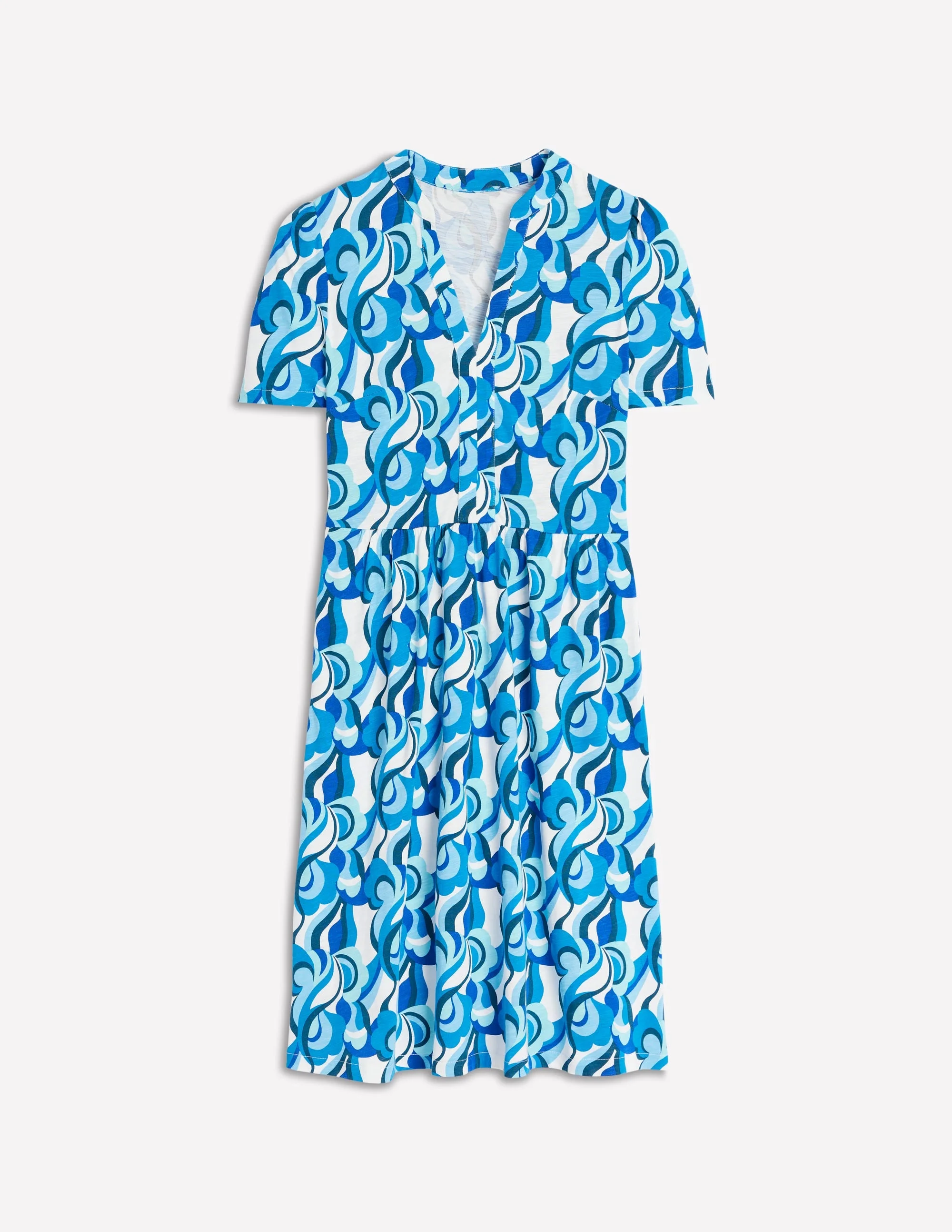 Naomi Short Jersey Dress-Blue, Abstract Swirl - 1