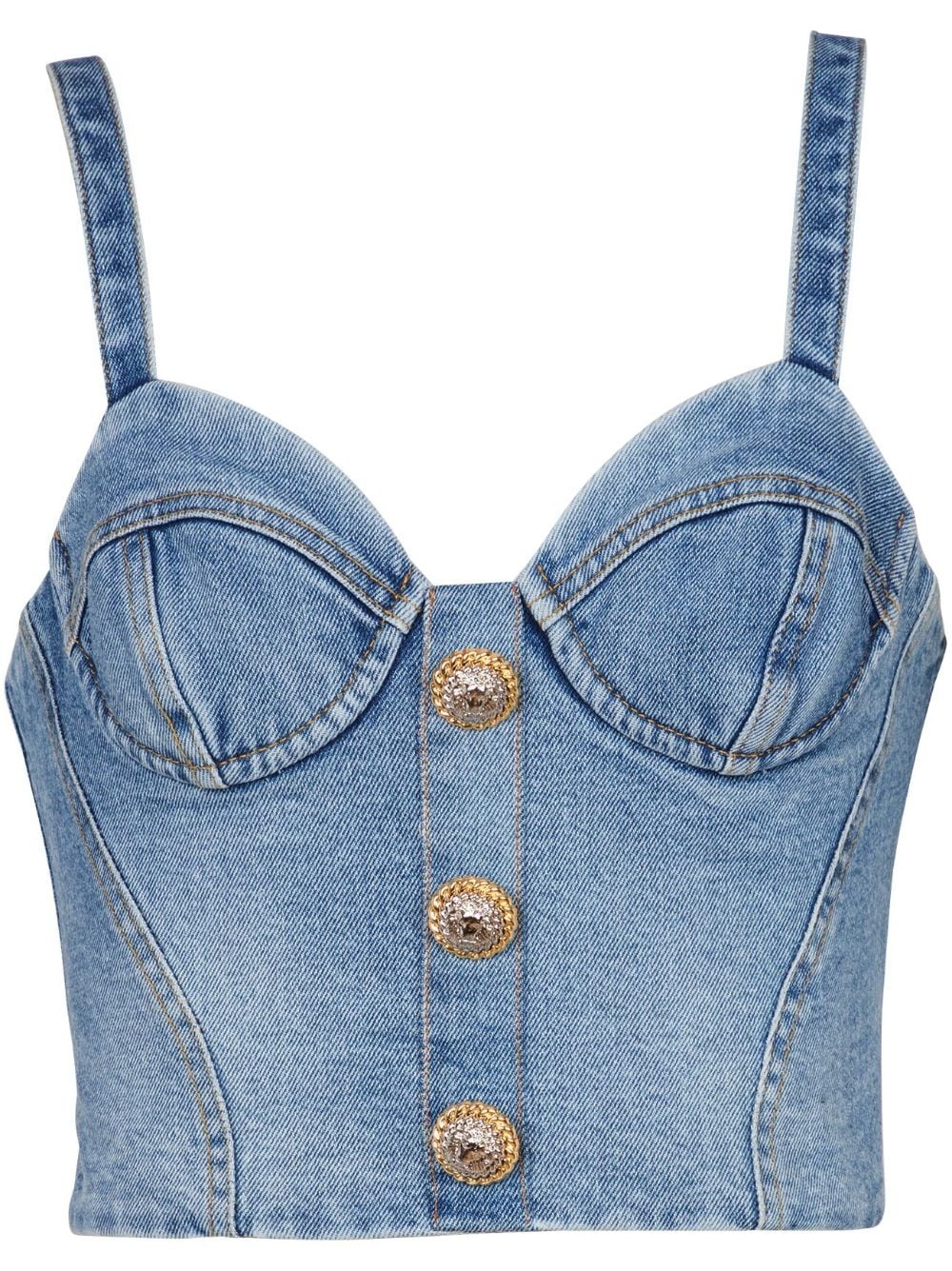 buttonned denim crop top - 1