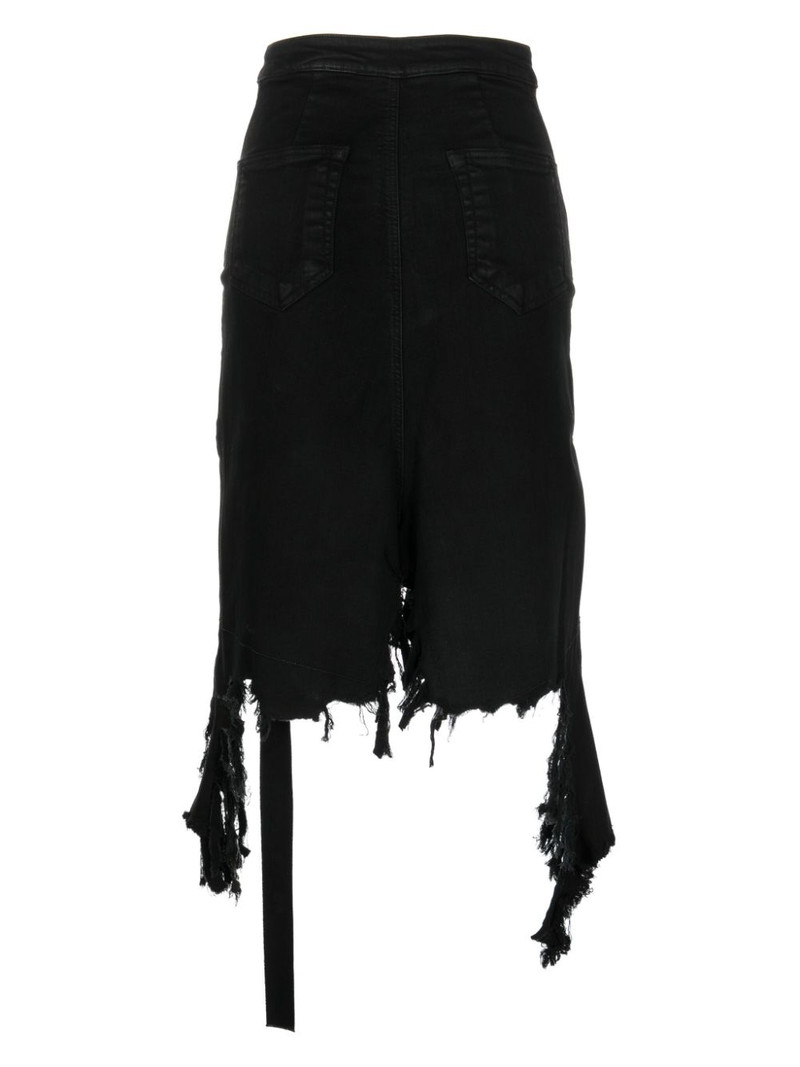 Rick Owens DRKSHDW distressed denim midi skirt outlook