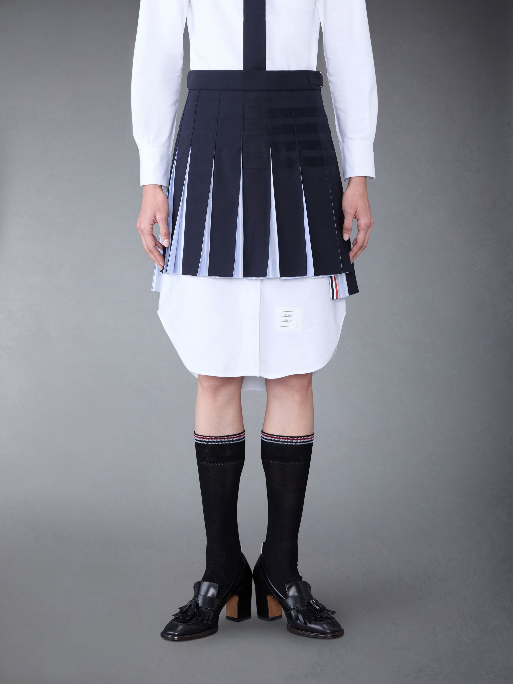 Plain Weave 4-Bar Pleated Mini Skirt - 2