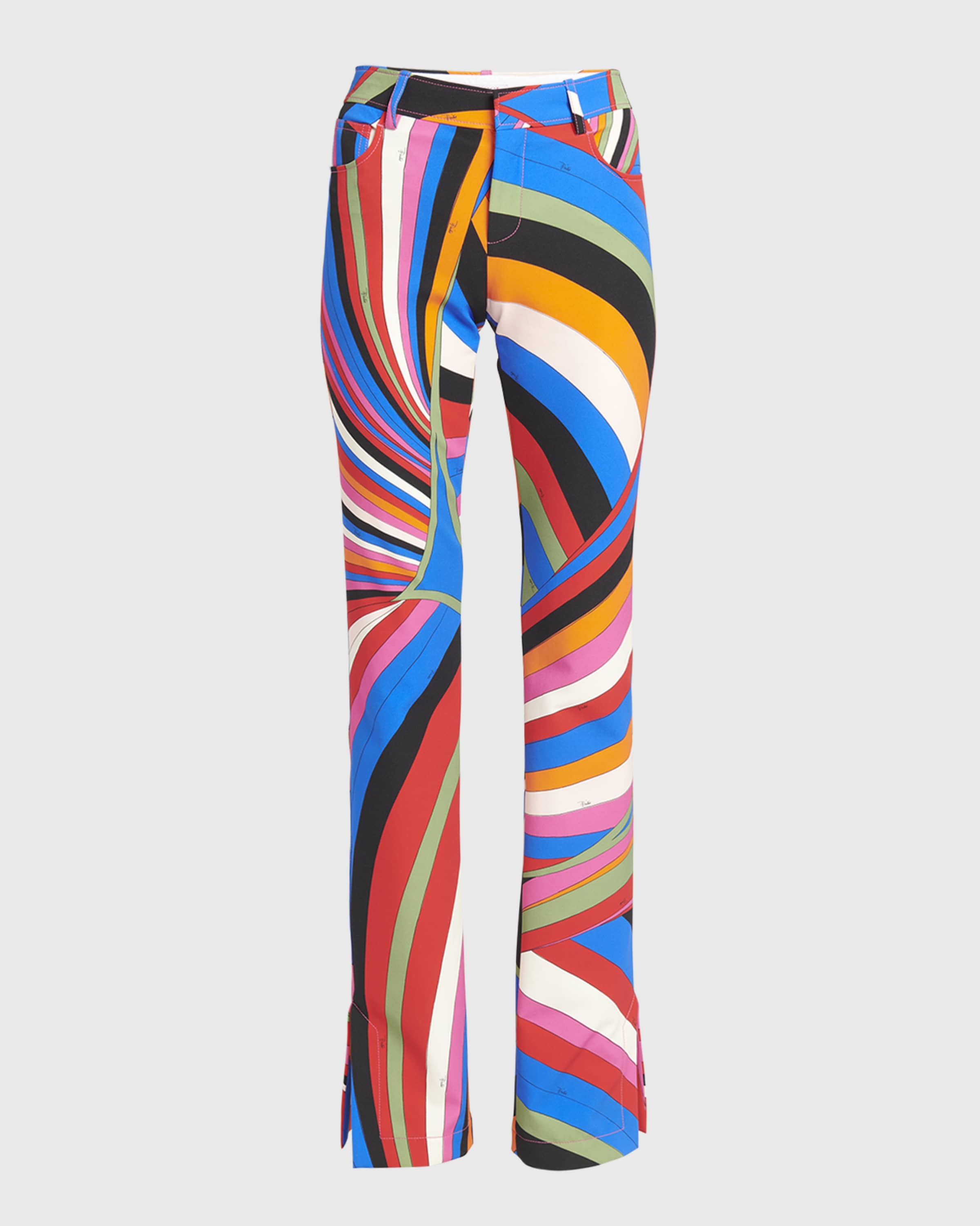 Mid-Rise Abstract-Print Straight-Leg Slit-Hem Trousers - 1