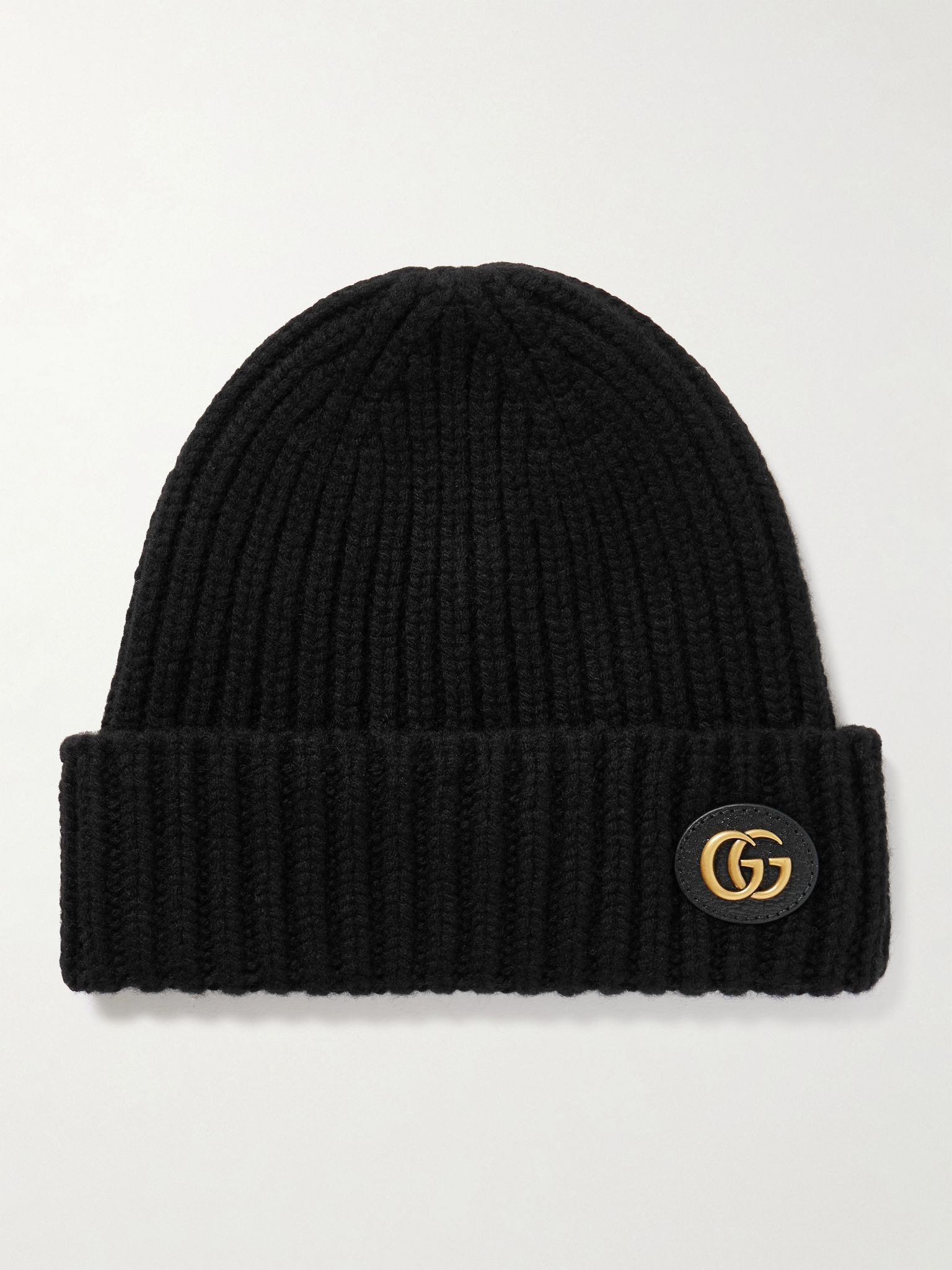 Victor appliquéd ribbed wool and cashmere-blend beanie Black - 1