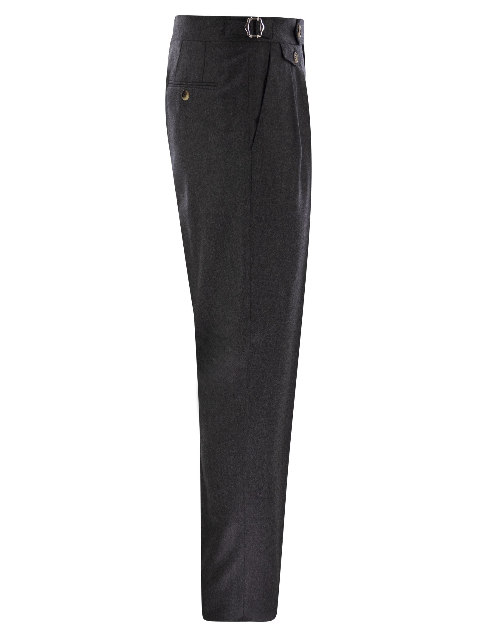 Brunello Cucinelli Men Tailor-Fit Trousers In Virgin Wool Canvas With Double Inverted Darts And Buck - 3