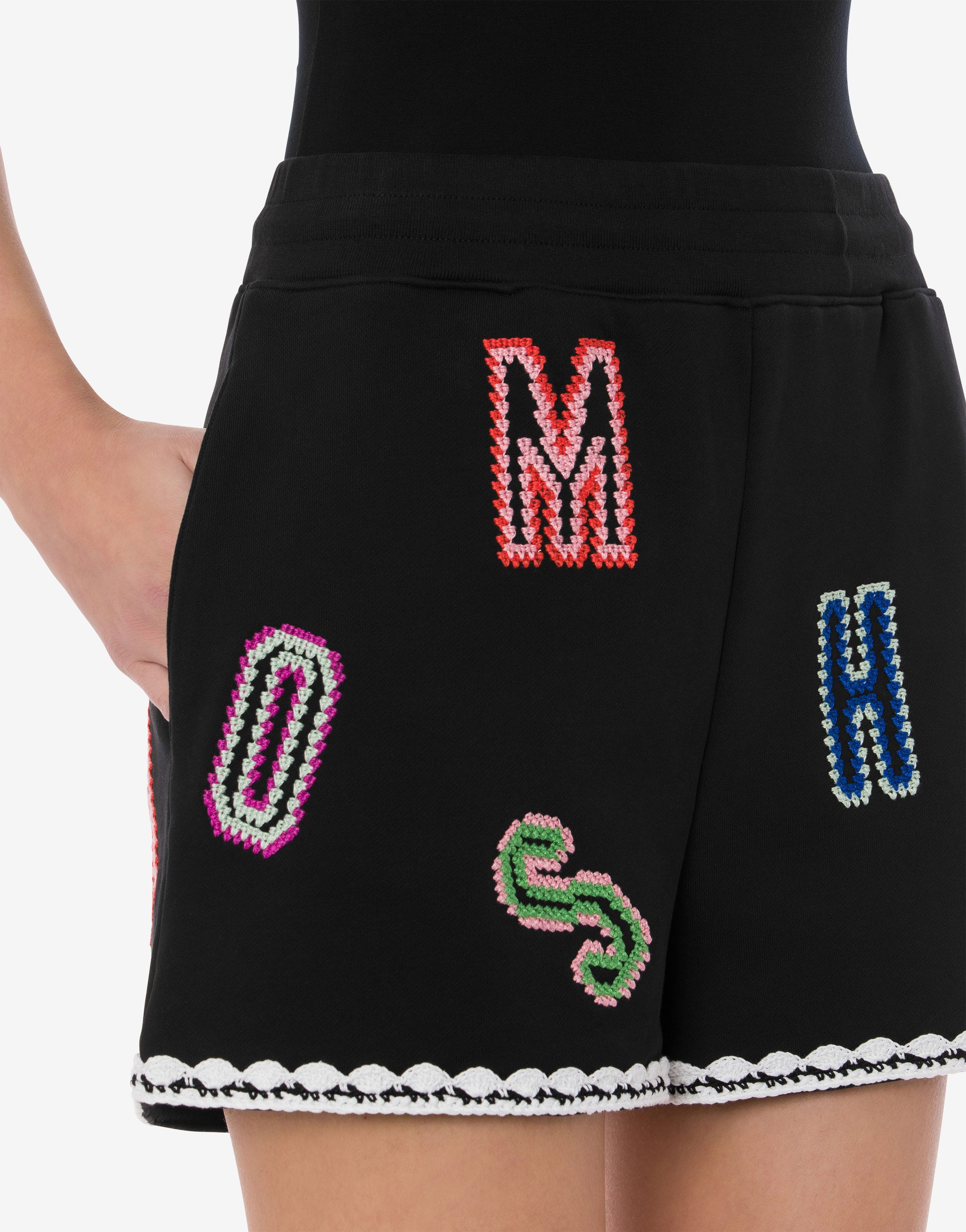 CROCHET LETTERING ORGANIC FLEECE SHORTS - 4