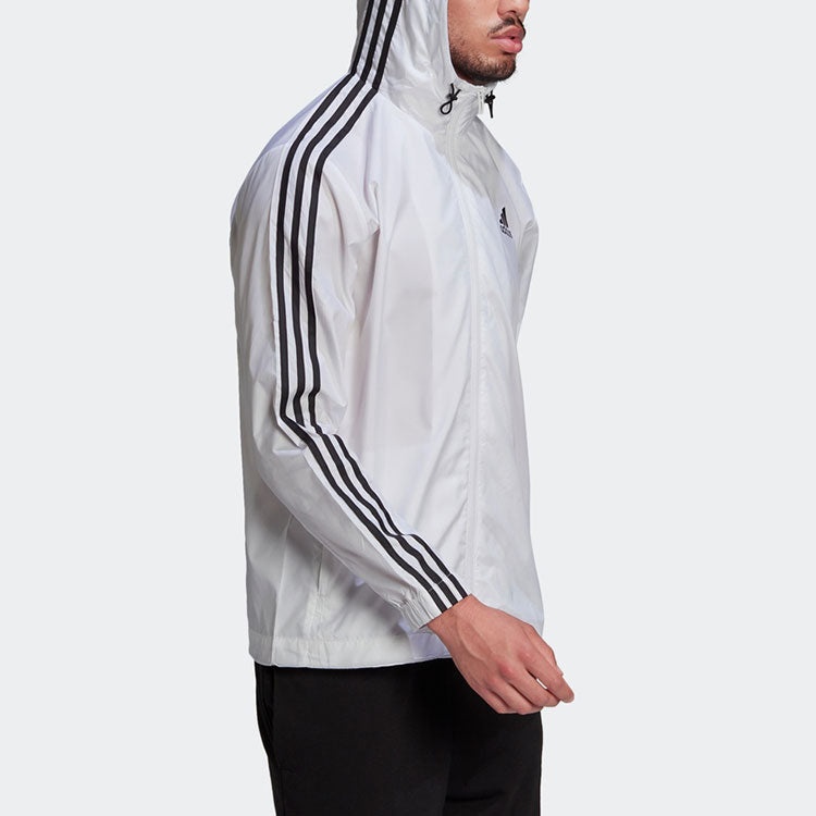 adidas Stripe Logo Micro Mark Printing Sports Training Hooded Jacket White HE4320 - 5